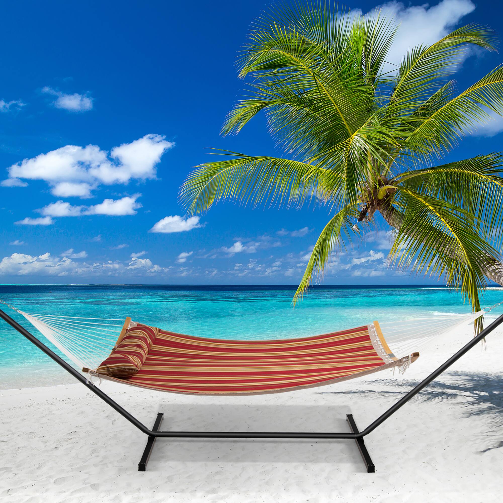 Alt View 2. Costway - Costway Hammock w/ Pillow Curved Bamboo Spreader Bar Chain Portable Indoor Outdoor - Red.