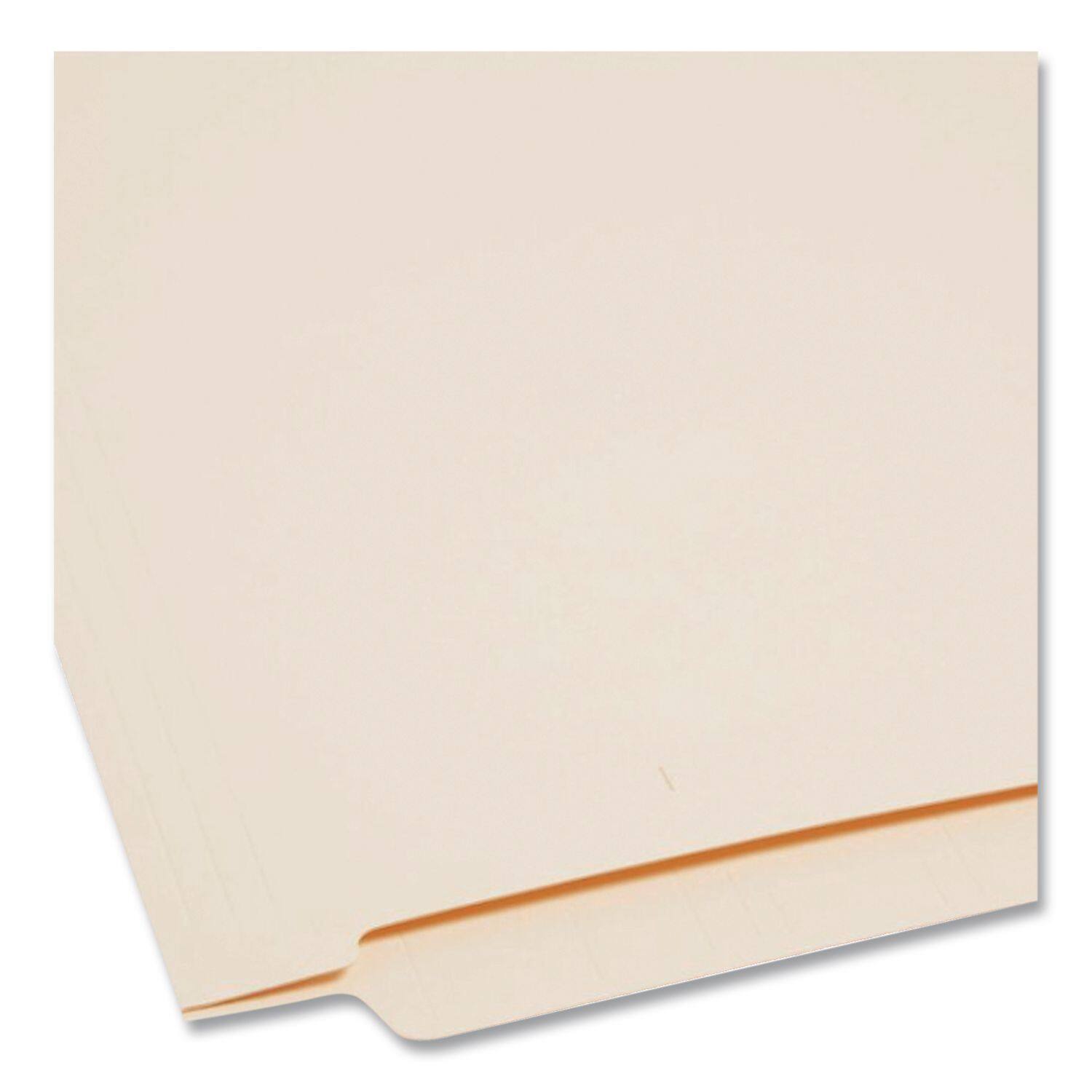 Angle. Smead Manufacturing - Heavyweight Manila End Tab Folders, 9" High Front, Reinforced : Assorted, Legal, 0.75" Expansion, Manila, 100/Box.