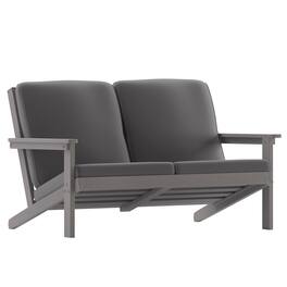Emma + Oliver - Hammond All-Weather Polyresin Adirondack Loveseat with Deep Seat and Comfortable Back & Seat Cushions - Gray Cushions/Gray Frame