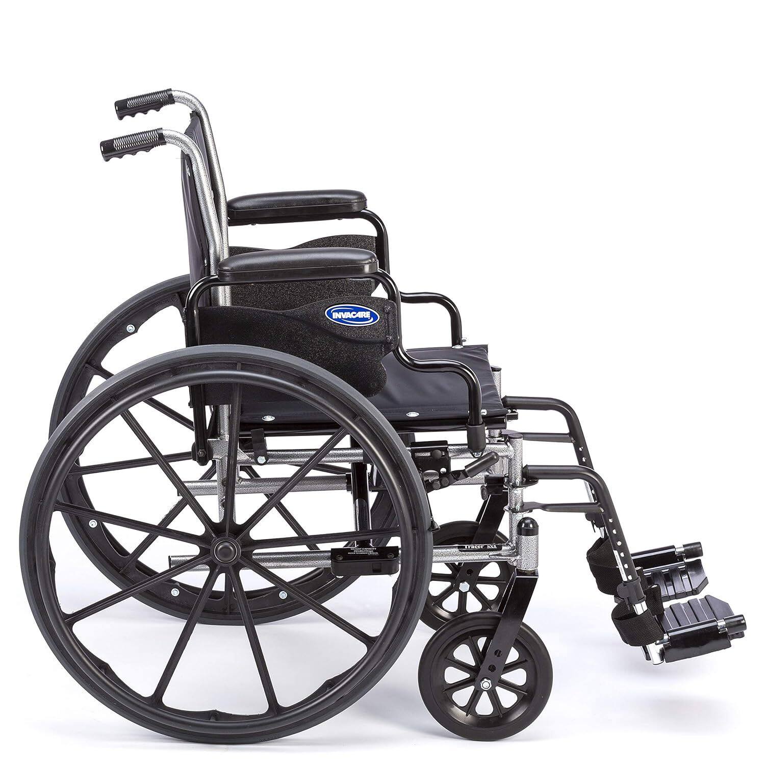 Alt View 2. Invacare - Tracer (SX5) Wheelchair with Desk Length Arms and Hemi Footrests with Heel Loops (18" Seat) - Black.