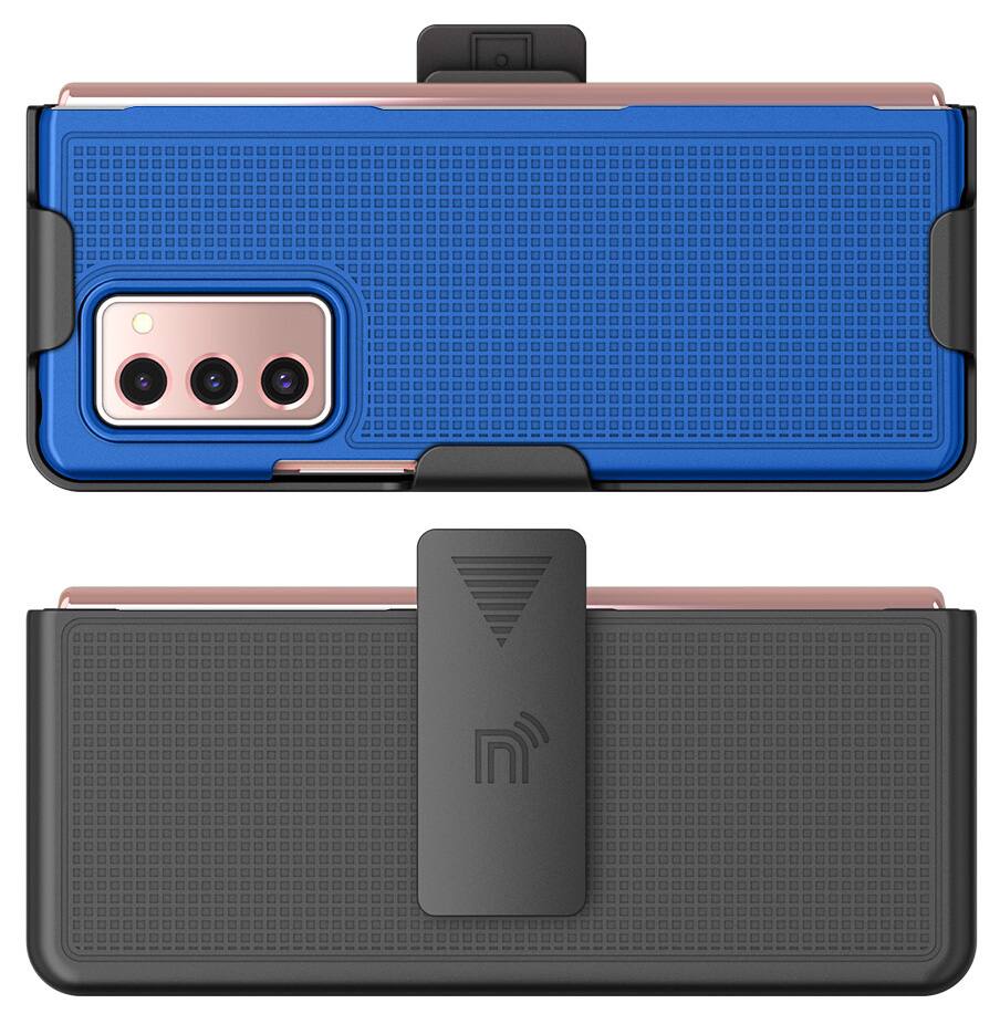 Alt View 2. Nakedcellphone - Slim Case and Belt Clip Holster Combo for Samsung Galaxy Z Fold 2 (SM-F916) - Blue.