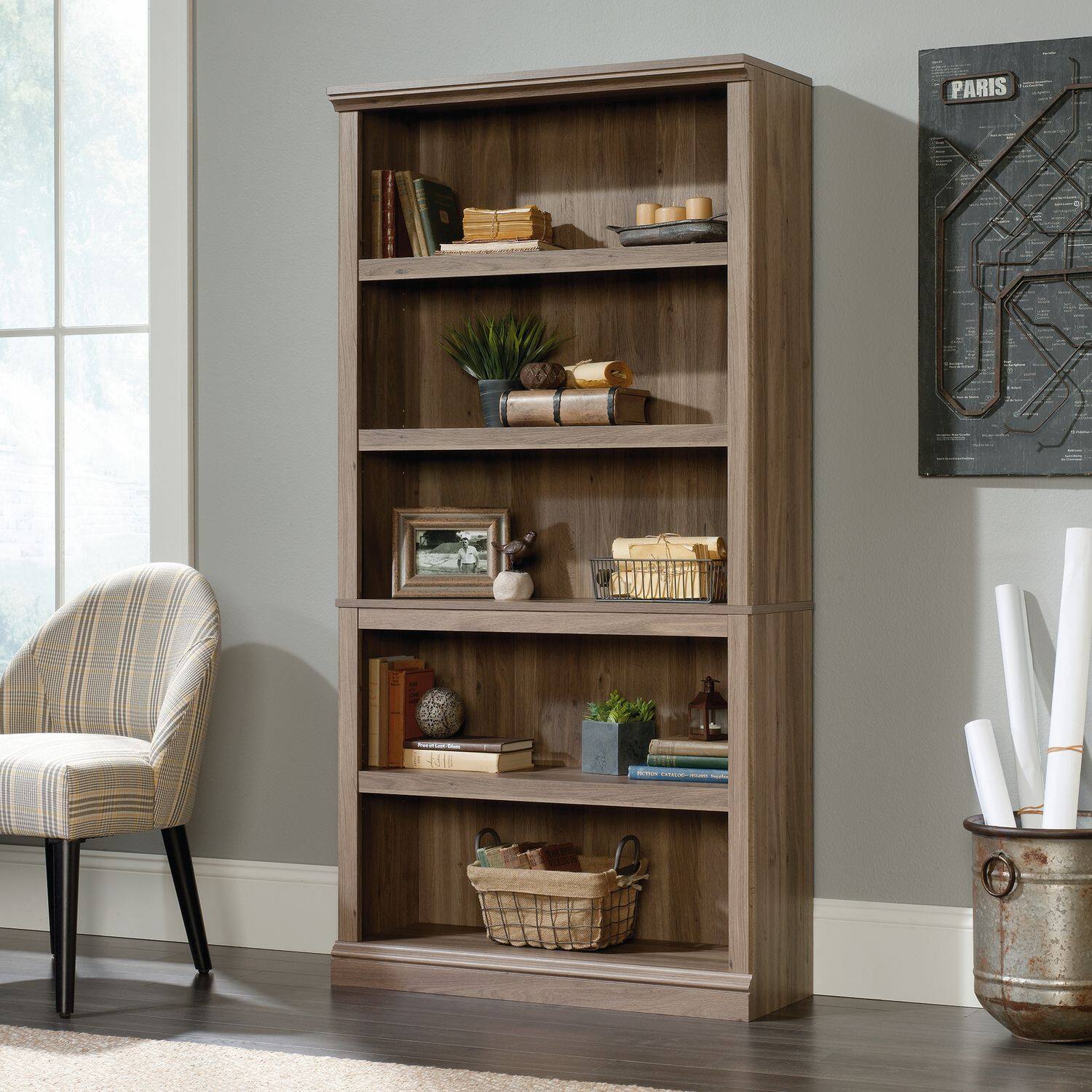 Alt View 1. Sauder - Sauder Miscellaneous Storage Bookcase Salt Oak finish - Salt Oak.