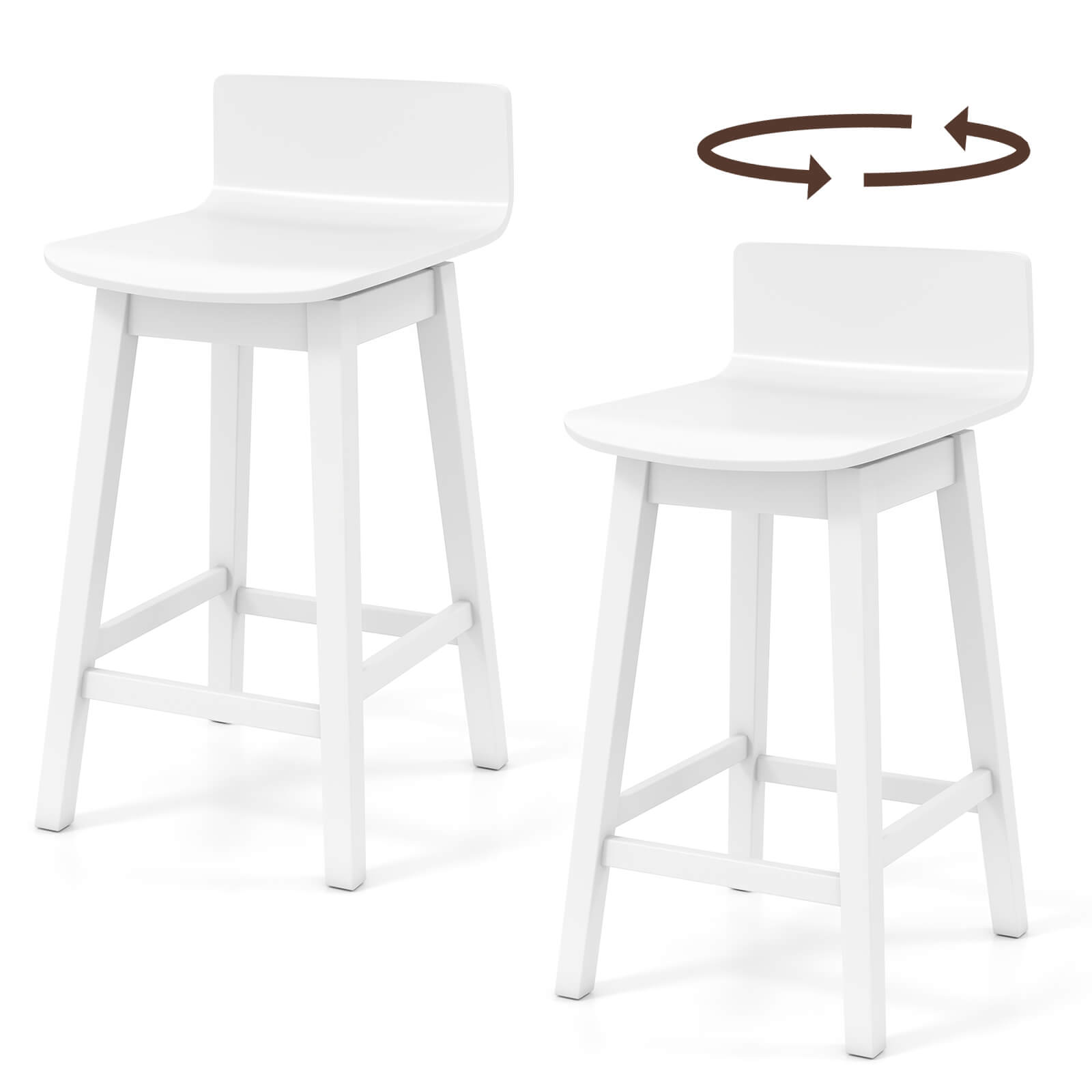 Alt View 9. Costway - Costway 24.5" Counter Height Bar Stools Set of 4 with Footrest Solid Rubber Wood Legs - White.