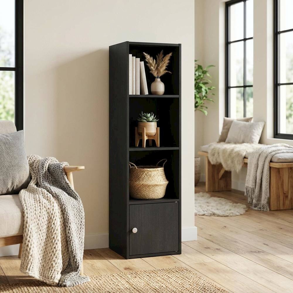 Left. FurniFact - Blackwood 4-Tier Bookcase with Door Storage for Home Use - Blackwood.