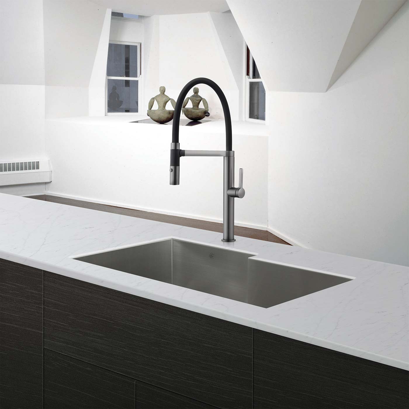 Angle. TinyHomie - DAX Handmade Single Bowl Undermount Kitchen Sink - Gray.