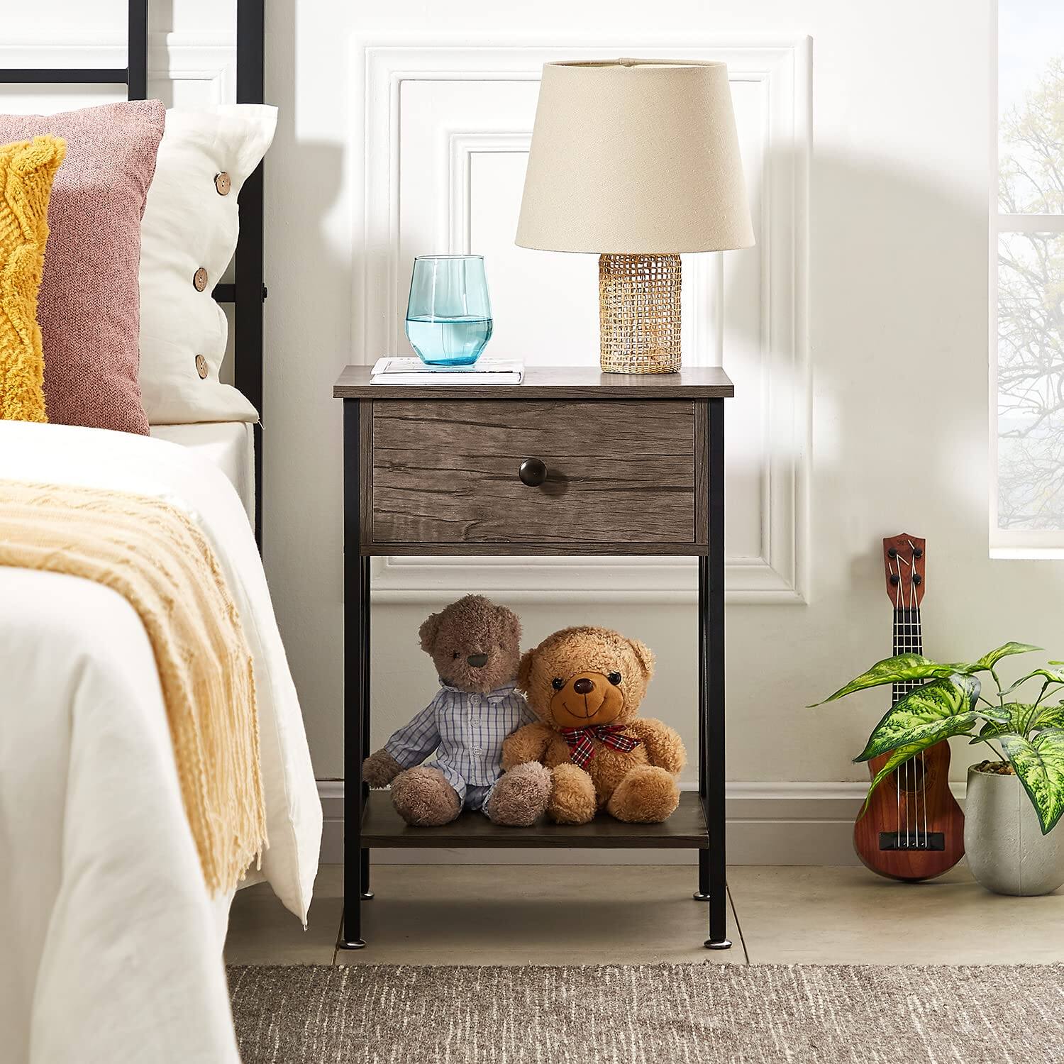 Left. Empire DigiLabs - Nightstand Modern Bedside End Table Night Stand With Drawer And Storage Shelf For Living Room Bedroom Indus... - Grey.