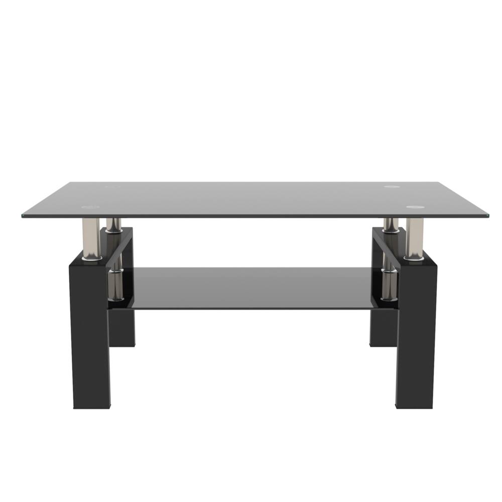 Alt View 1. Loheer - Loheer Black Glass Coffee Table Modern Clear Center Table Living Room Furniture - Black.