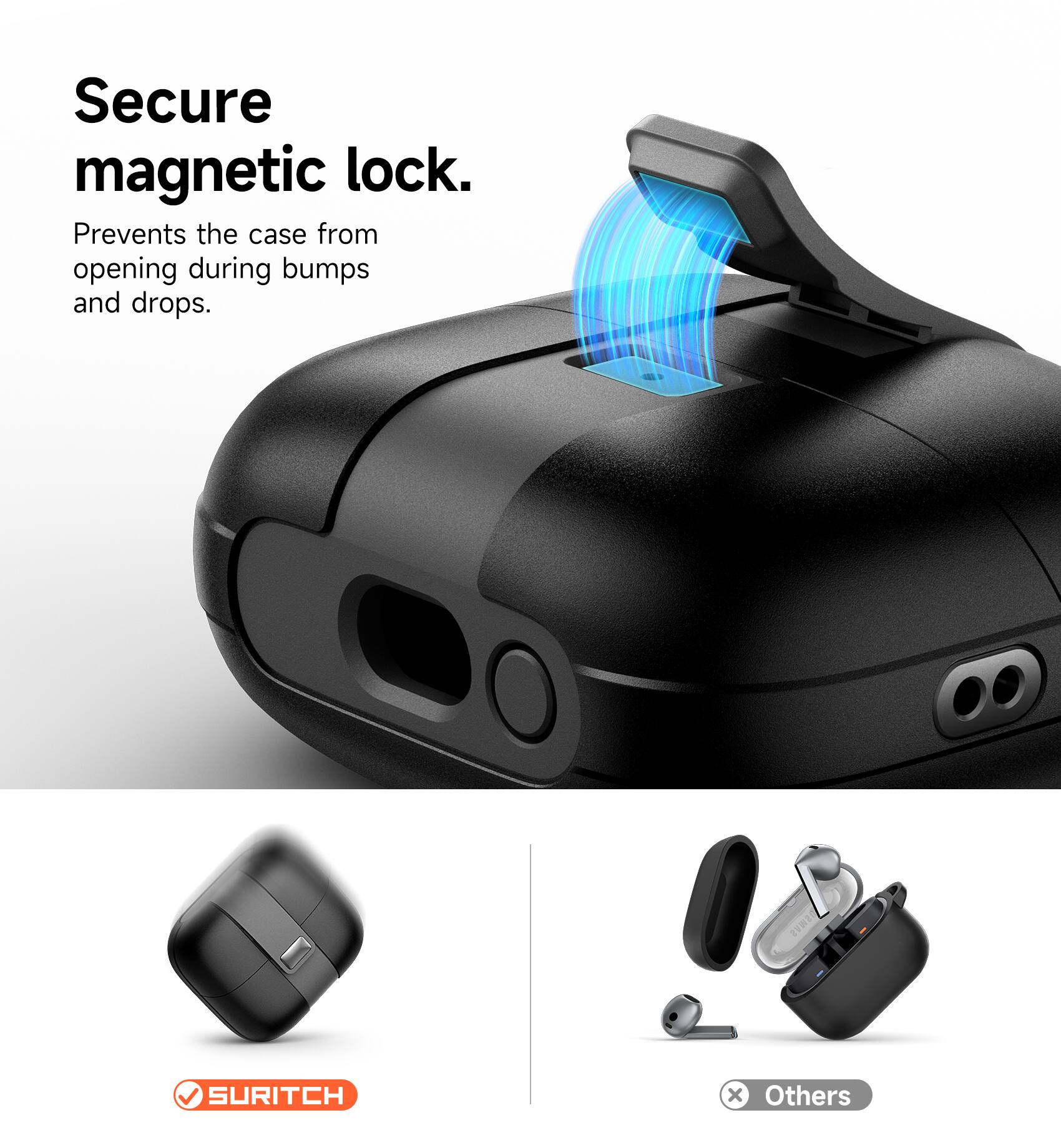 Secure magnetic lock.  
Prevents the case from opening during bumps and drops.  
ZWI SURITCH x Others