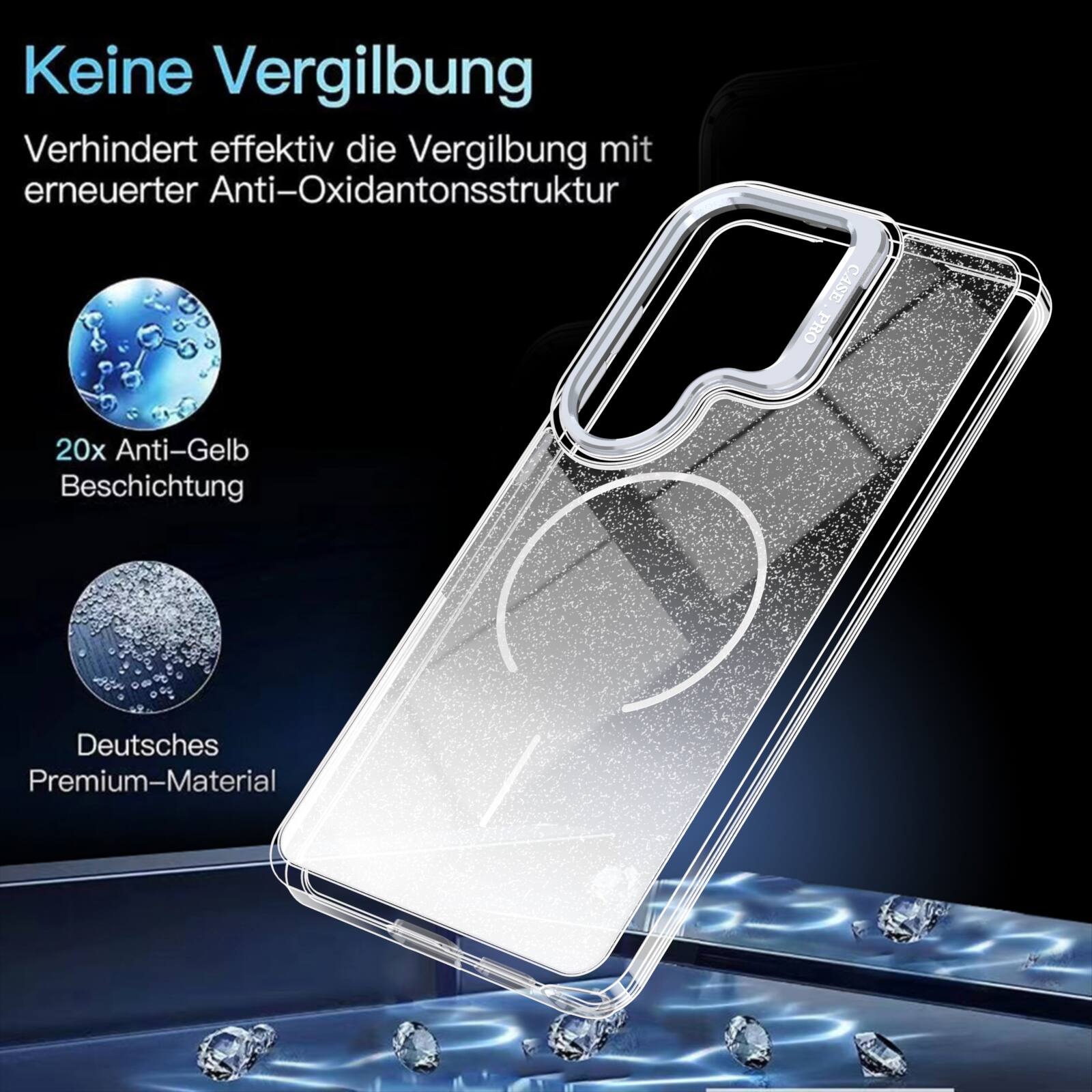 Keine Vergilbung  
Verhindert effektiv die Vergilbung mit erneuerter Anti-Oxidantonsstruktur  
20x Anti-Gelb Beschichtung  
Deutsches Premium-Material