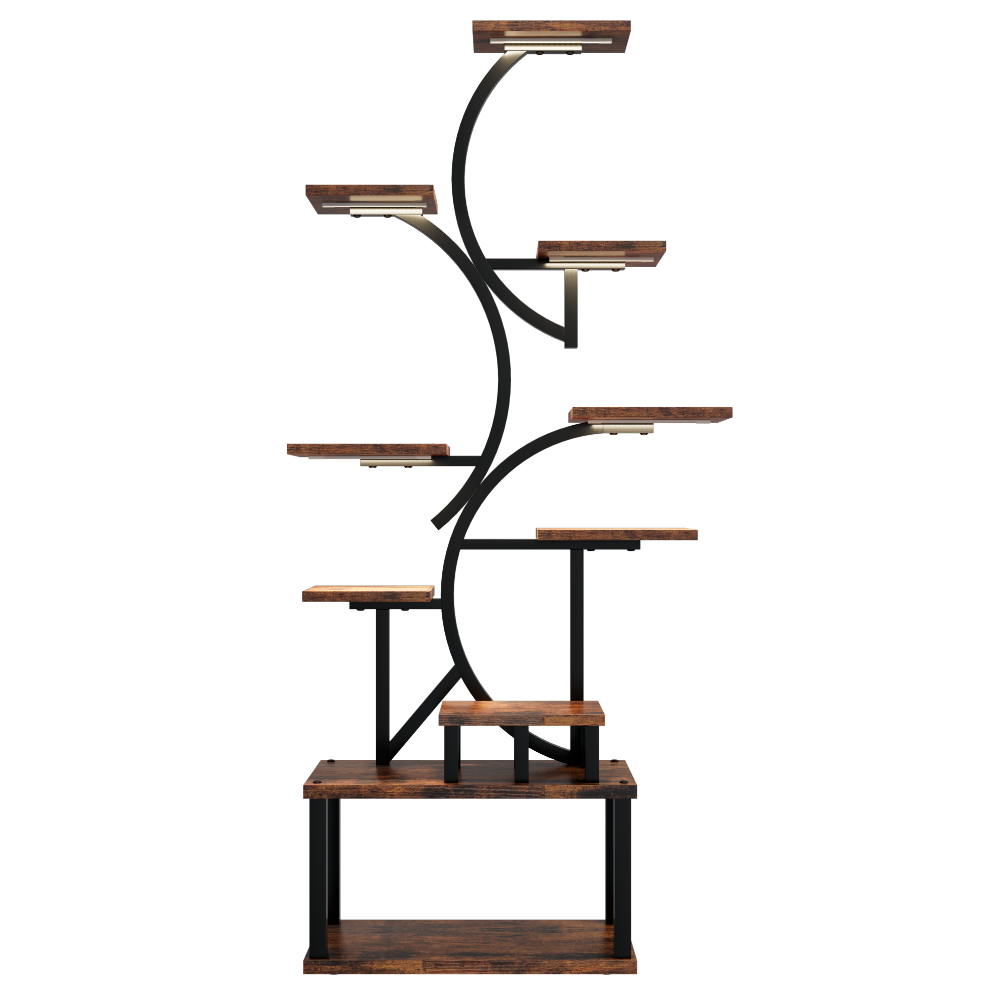 Alt View 9. GOODSILO - Tall Indoor Plant Stand with Integrated Grow Lights, Multi-Tier Corner Shelf for Home and Garden Decor - Deep Rustic Brown.