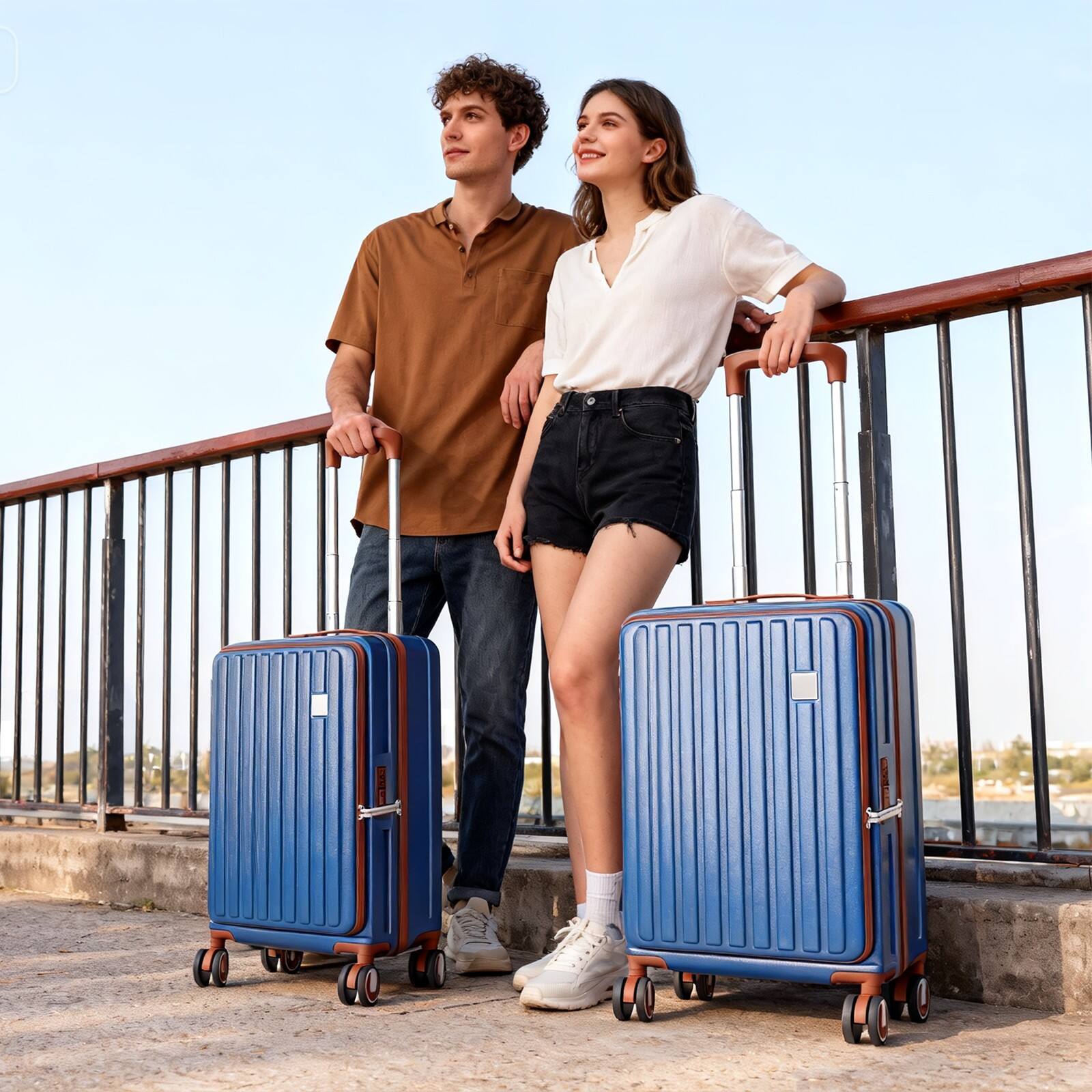 Alt View 5. Sugift - 20 Inch Carry On Luggage PC Hardshell Suitcase with Spinner Wheels TSA Lock Aluminum Handle and Double Zipper - Navy.