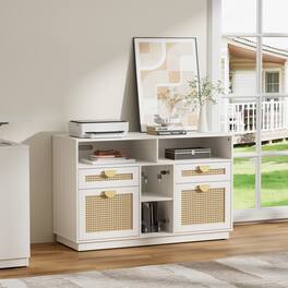 ModernMate - 4 Drawer File Cabinet with Lock, Wood Lateral Filing Cabinets for Home Office - White Rattan