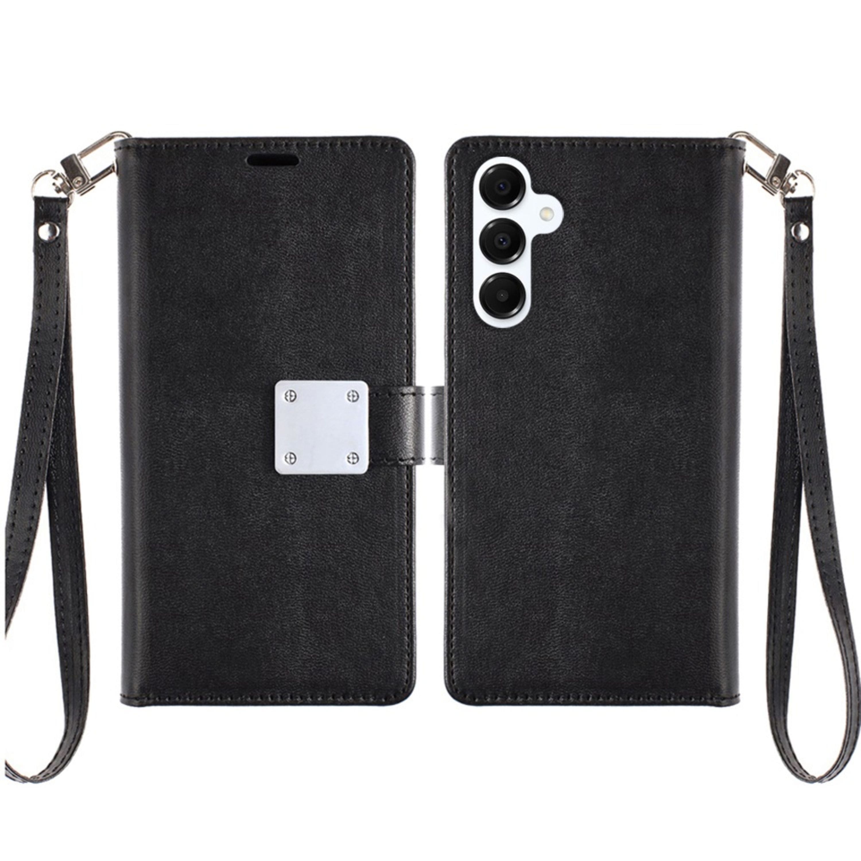 Kitcheniva - Premium Wallet ID Card Holder Case With Tempered Glass For Samsung S25 Plus/S24 Plus - Black