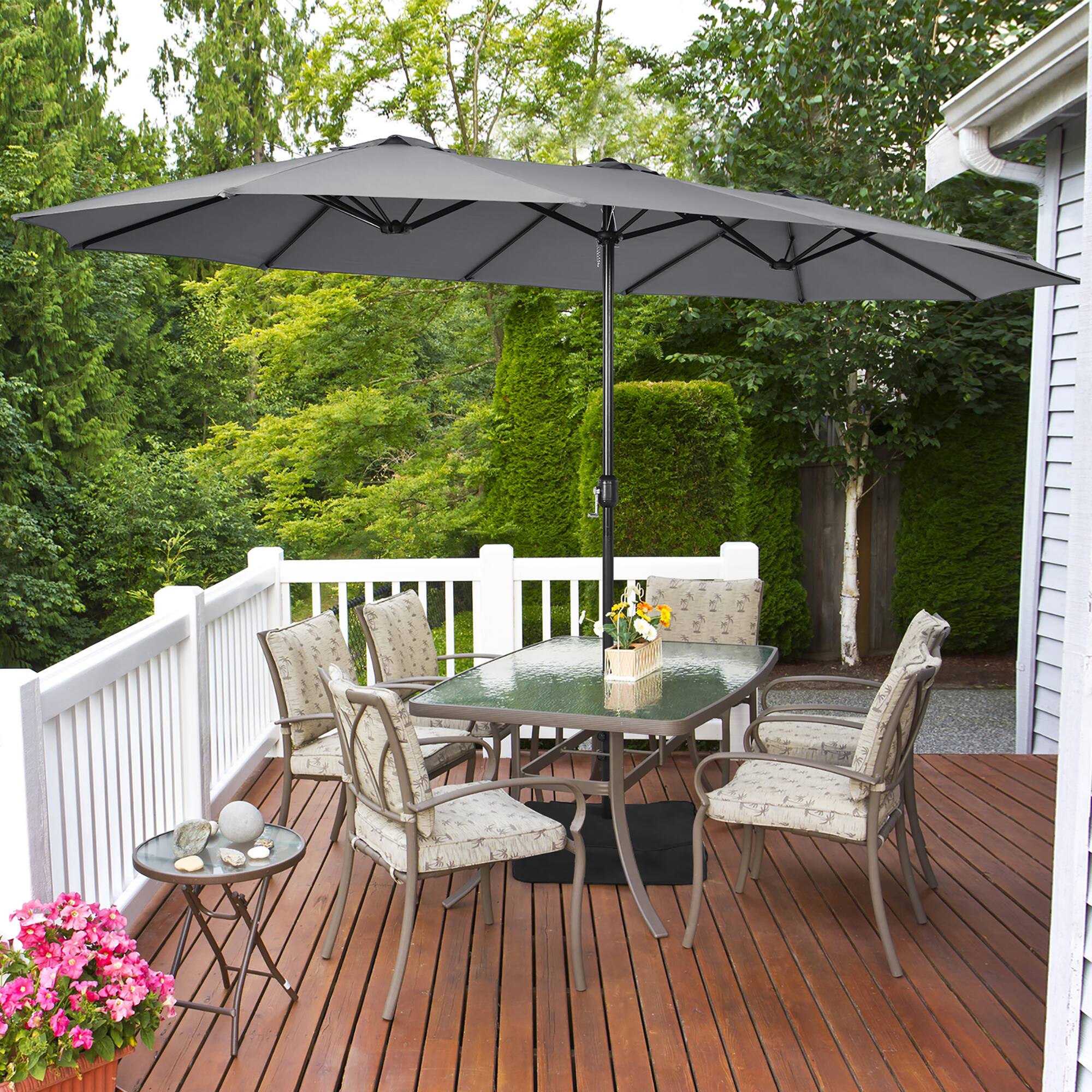 Alt View 1. Costway - Costway 15FT Double-Sided Twin Patio Umbrella Outdoor Market W/ Crank & Base - Gray.