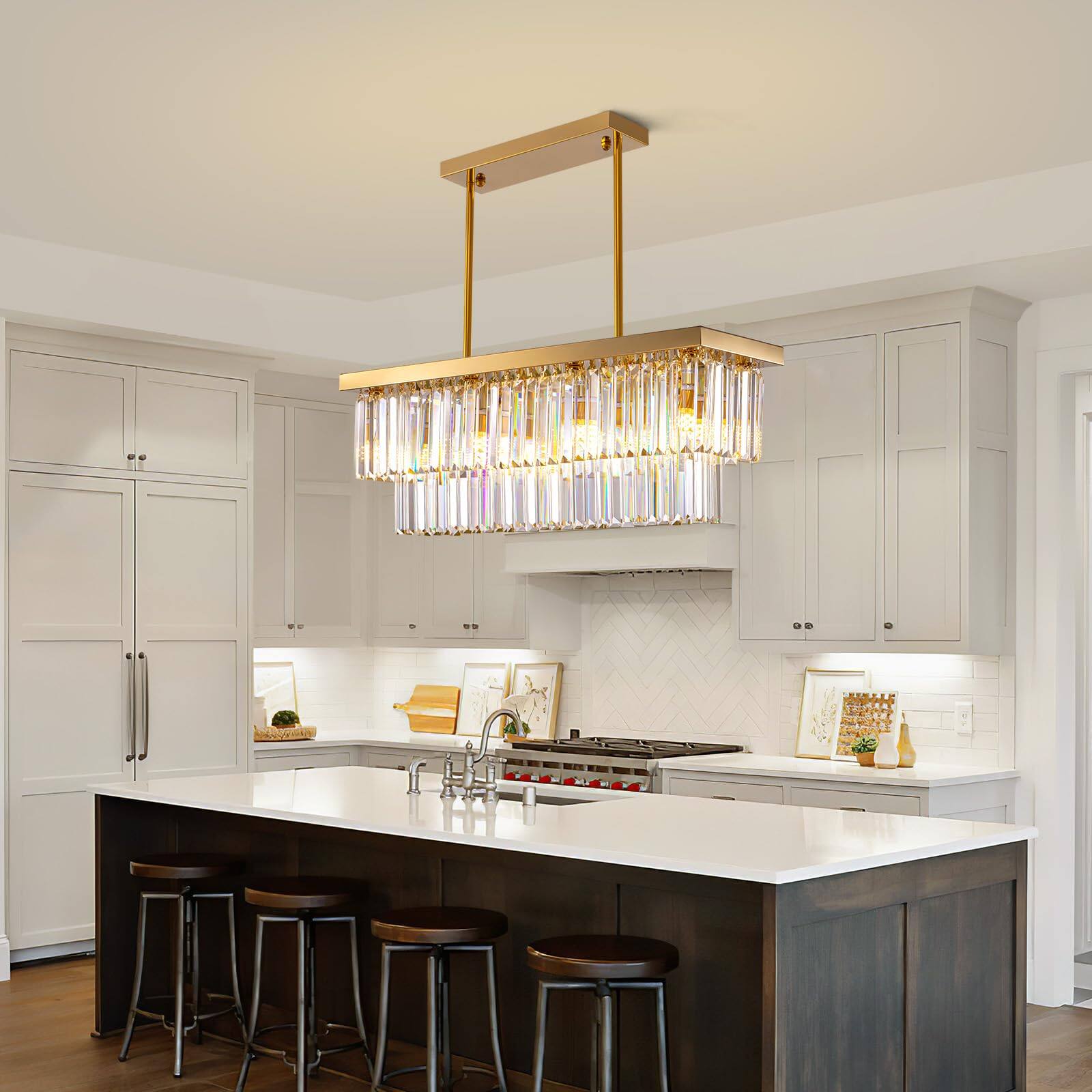 Alt View 5. Siljoy - 8-Light Crystal Raindrop Chandelier, Gold 2-Tier for Dining/Living Room - Gold.