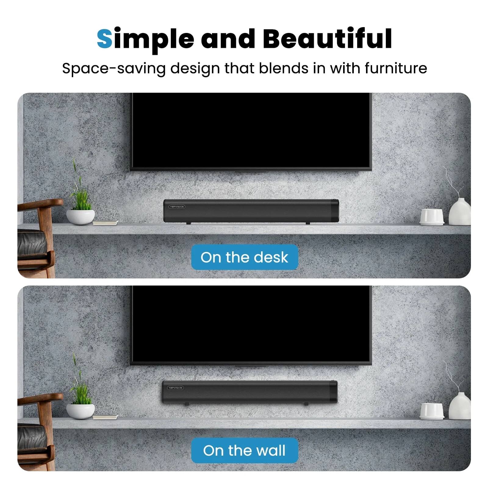 Simple and Beautiful  
Space-saving design that blends in with furniture  

On the desk  
On the wall