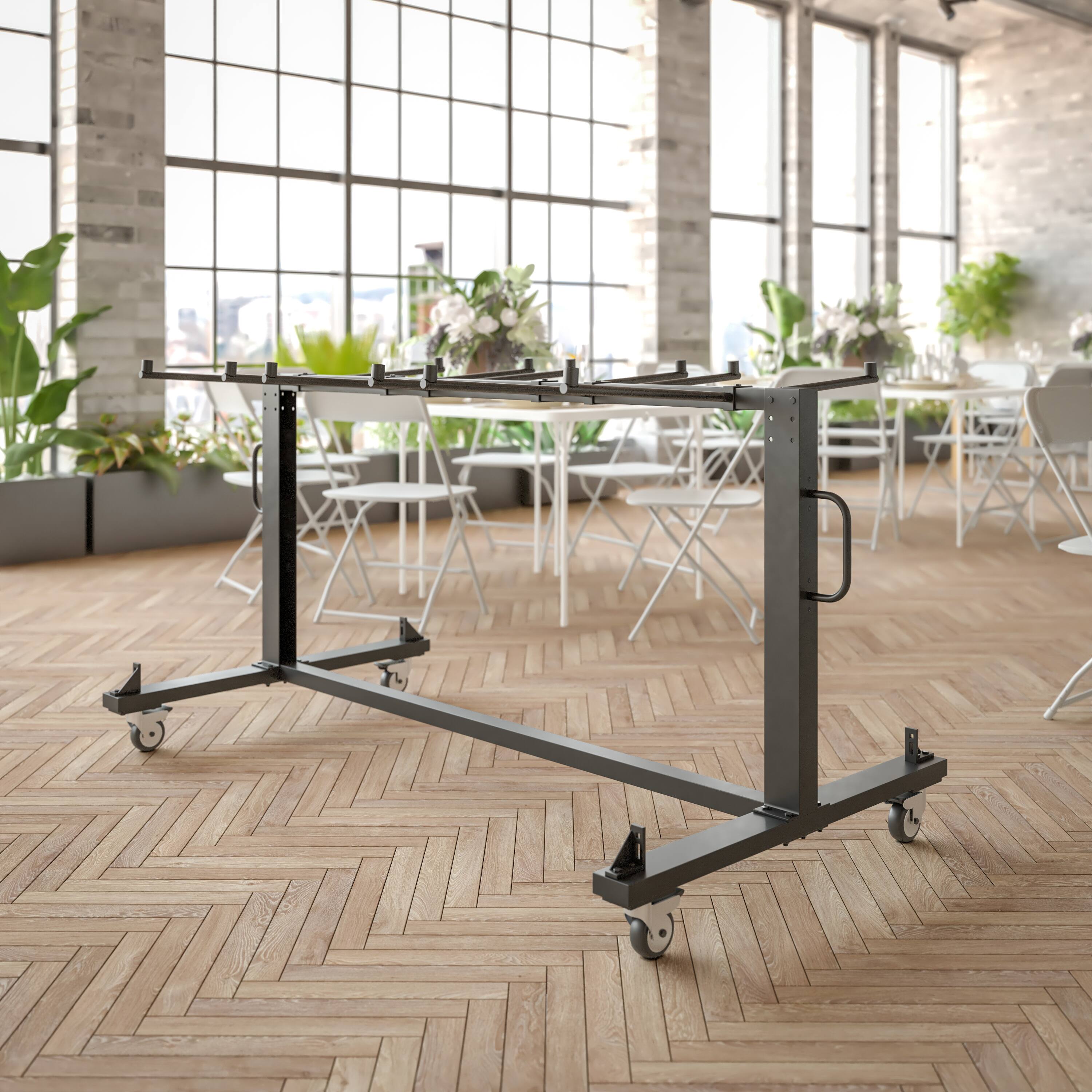 Alt View 5. Emma + Oliver - Kirk Heavy Duty Folding Table and Chairs Mobile Cart with Locking Wheels and Included Bungee Cords - Black.