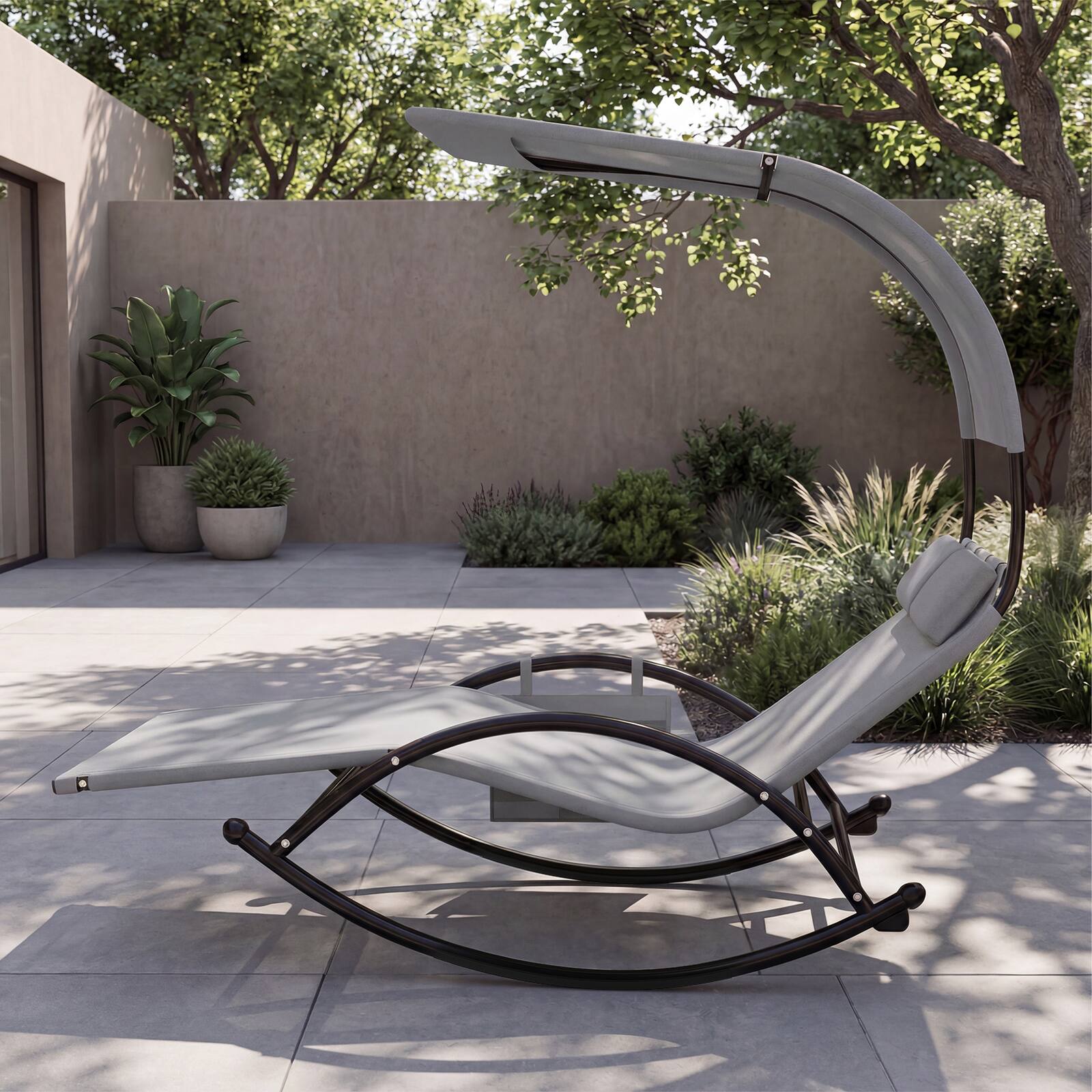 Alt View 3. Costway - Costway Outdoor Dual Rocker Sunbed 2-Person Canopied Lounger with 2 Detachable Headrests - Gray.