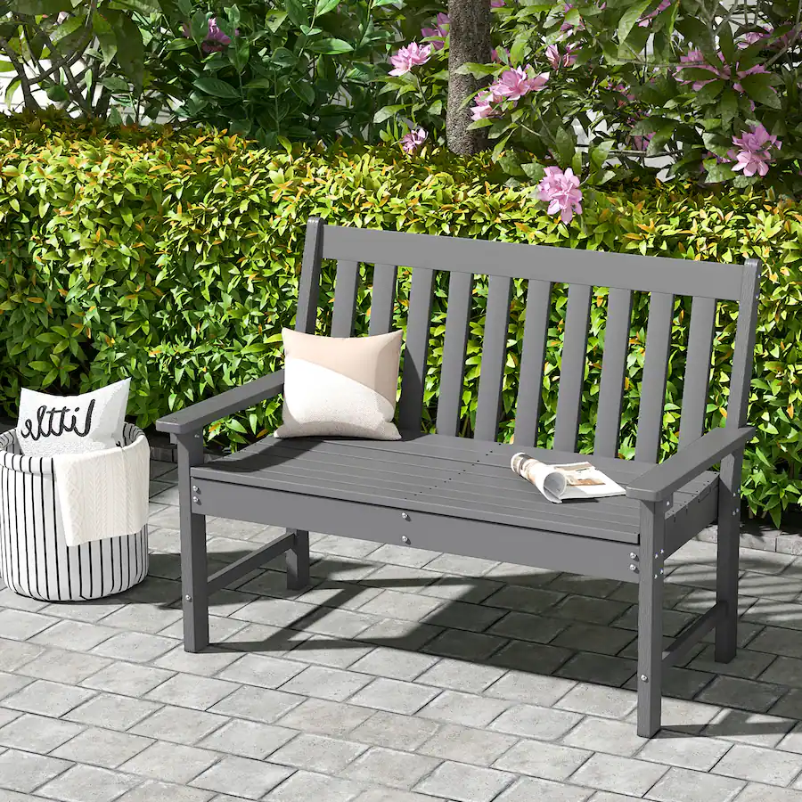 Gymax Garden Bench All Weather HDPE 2 Person Outdoor Bench for Front ...