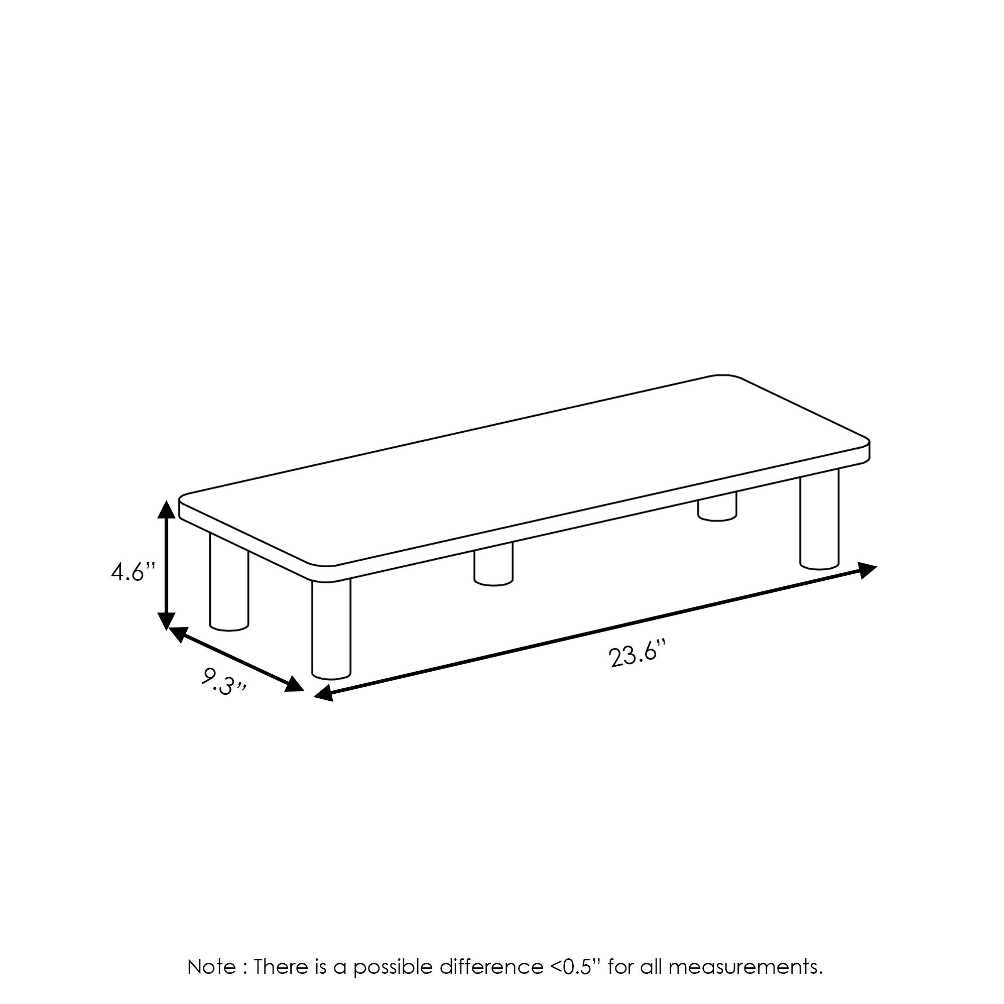 4.6"  
9.3"  
23.6"  

Note: There is a possible difference <0.5" for all measurements.