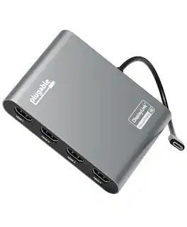 Plugable - USB C to Quad HDMI 4K Adapter with 100W Power Delivery-Windows,Mac M1/M2/M3/M4,Thunderbolt,USB-C Laptops - TAA - Space Gray