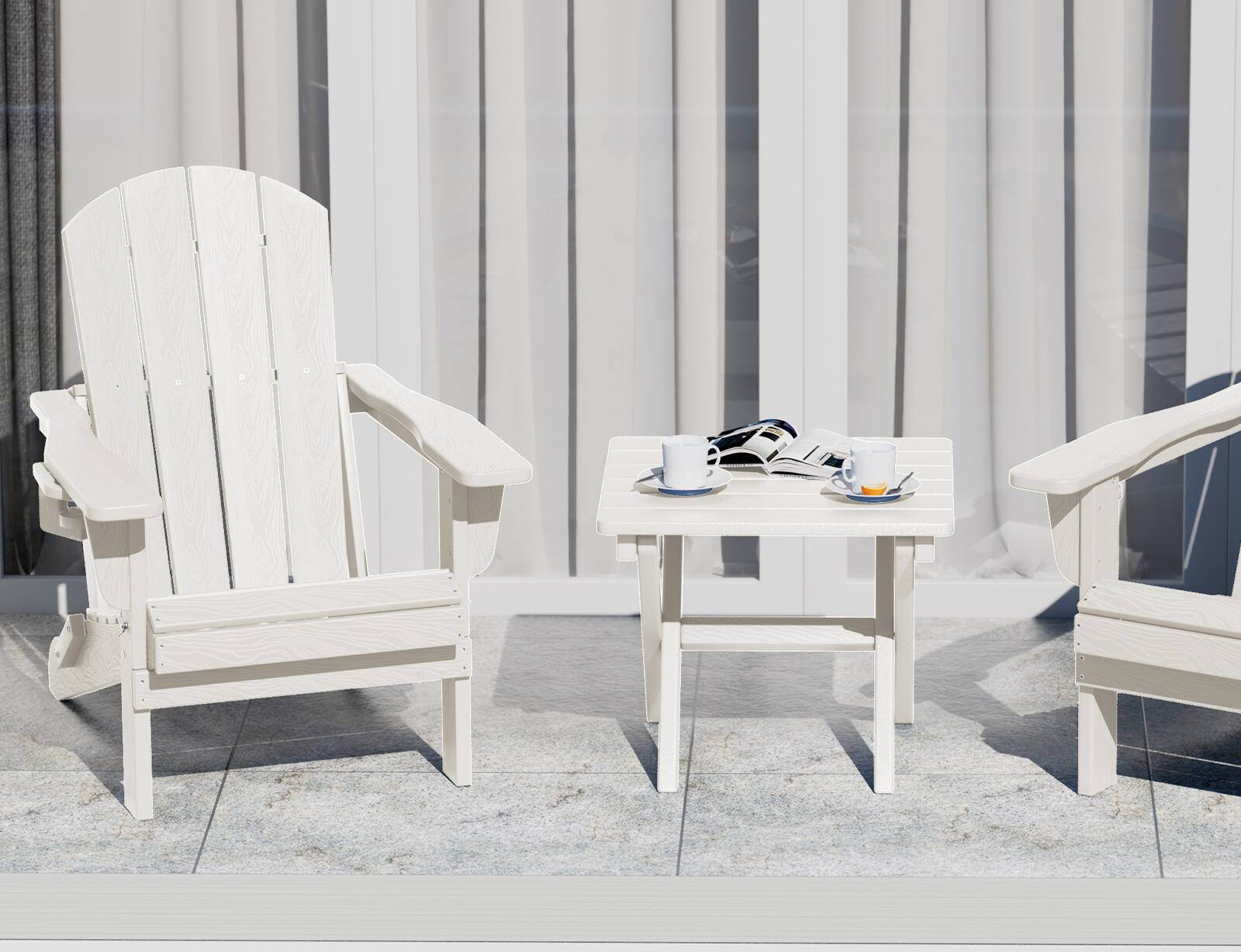 Alt View 8. SERWALL - SERWALL Small Folding Side Table, HDPE Outdoor End Table, White - White.