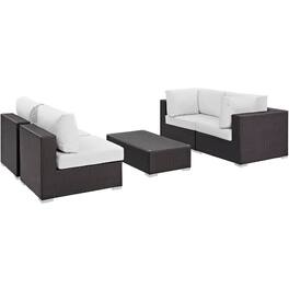 Modway - Convene 5-Piece Outdoor Patio Sectional Set with Cushioned Seats and Armrests - Espresso White