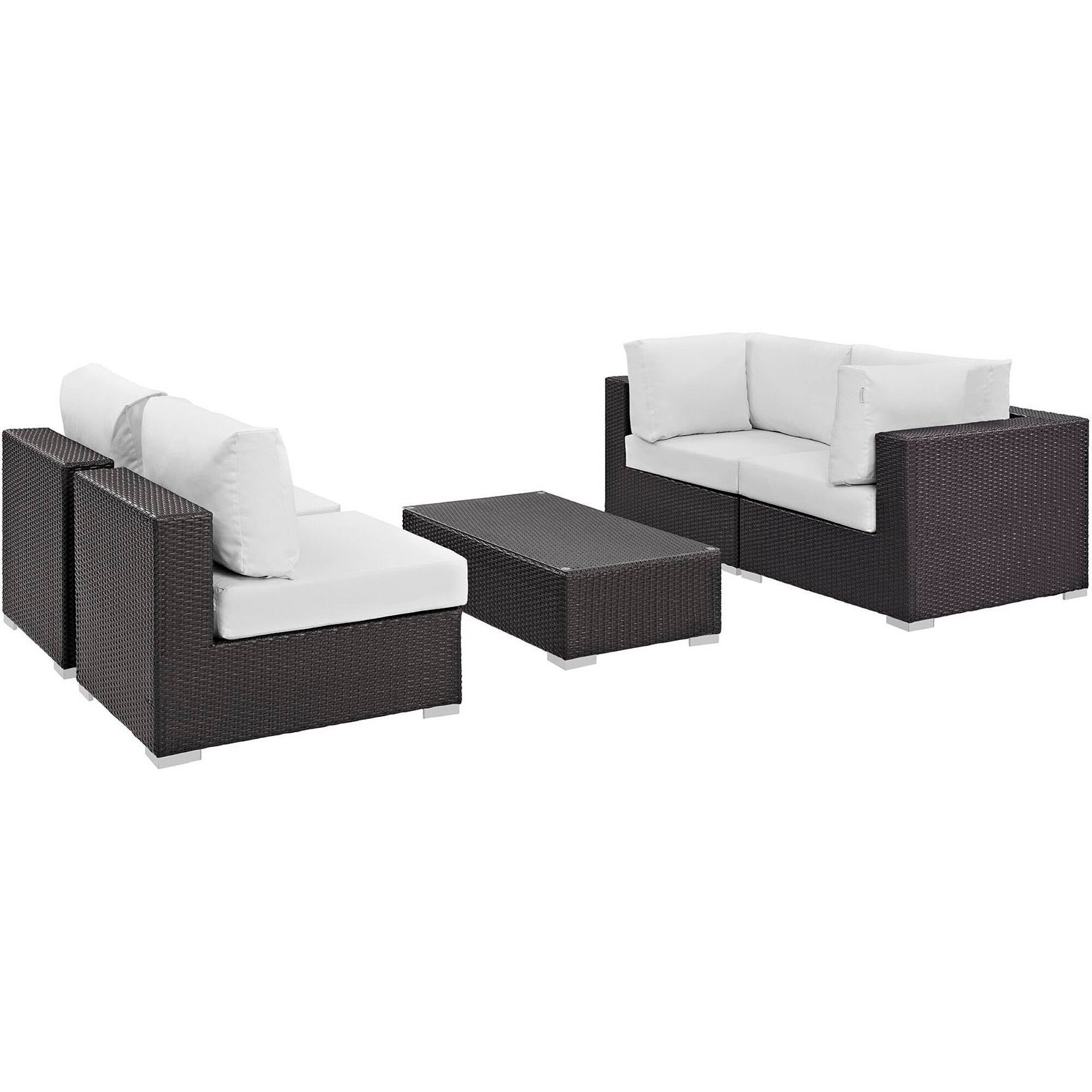 Front. Modway - Convene 5-Piece Outdoor Patio Sectional Set with Cushioned Seats and Armrests - Espresso White.