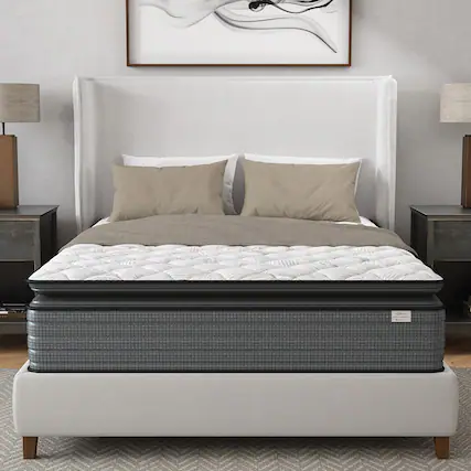 Front. Ecooso - 14 Inch King Medium Firm Pillow Top Hybrid Mattress, Bed in a Box, CertiPUR-US, Made in USA - Grey+White.