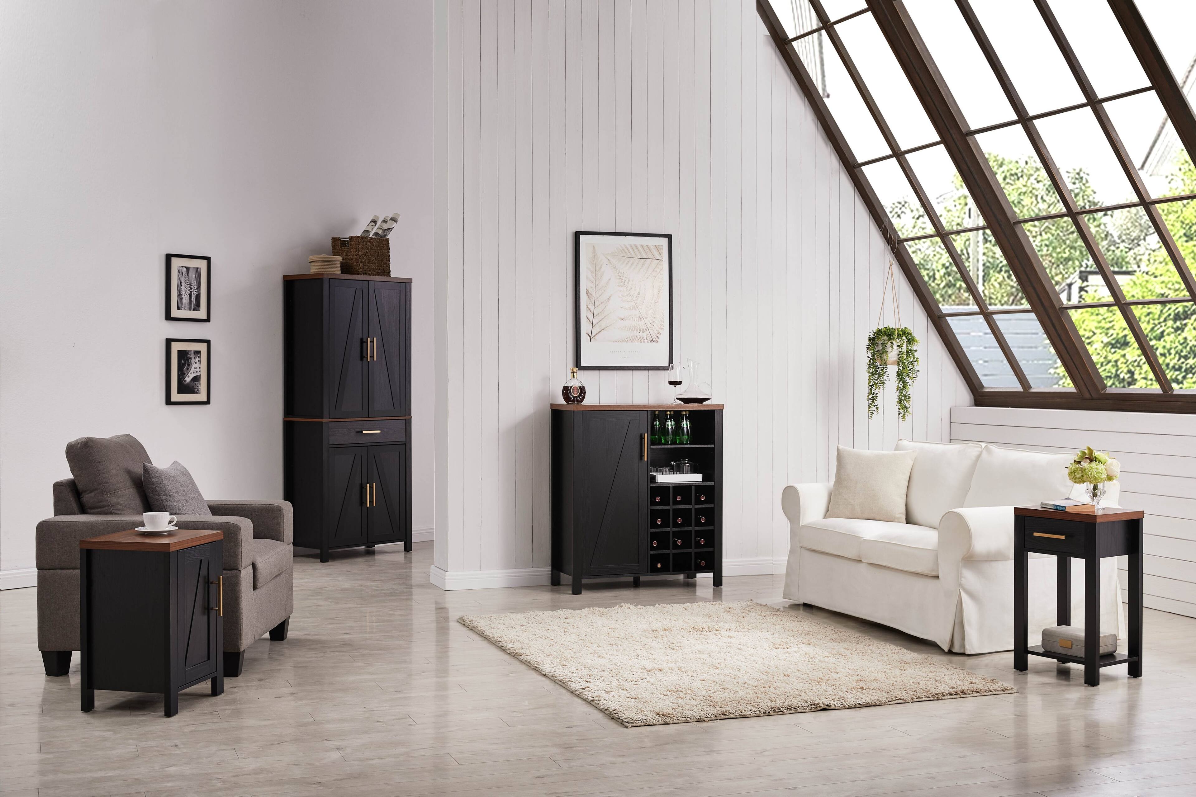 Alt View 3. Kings Brand Furniture - Kings Brand Furniture Sideboard Buffet Wine Liquor Bar Cabinet for Kitchen, Living Room, Dining Room - Black.