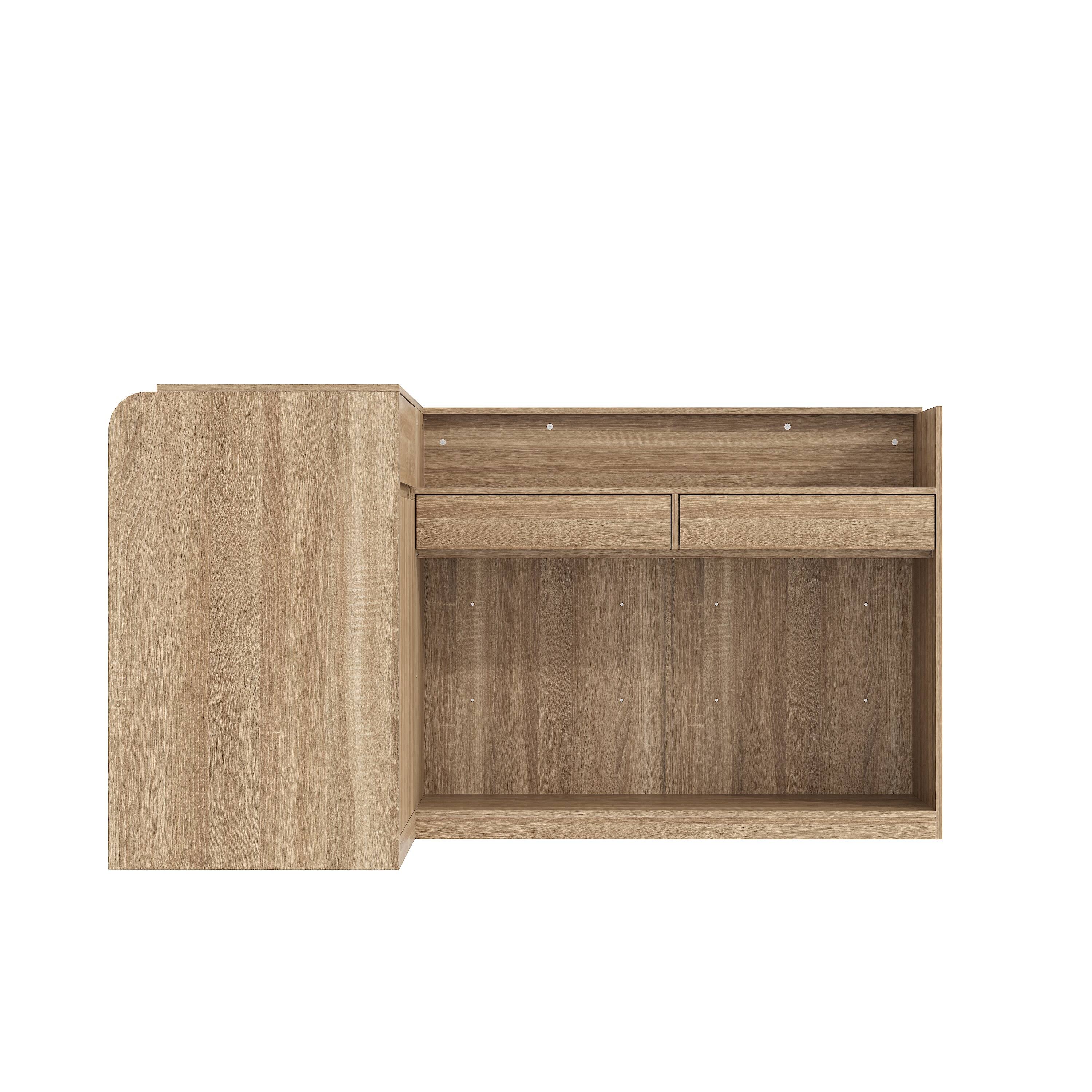 Alt View 7. Famapy - L-Shaped Multipurpose Reception Desk – Light Oak Finish, Open Shelves & Drawers for Coffee Shop, Retail, Office - Wooden.