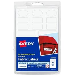Avery - No-Iron Fabric Labels, Assorted Shapes and Sizes, Non-Printable, 45 Labels/Pack - White