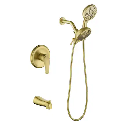 Front. Boyel Living - Brushed Gold Dual Shower Head System Brass SUS304 1-Function Valve 7-Function Sprayers cUPC - Brushed Gold.