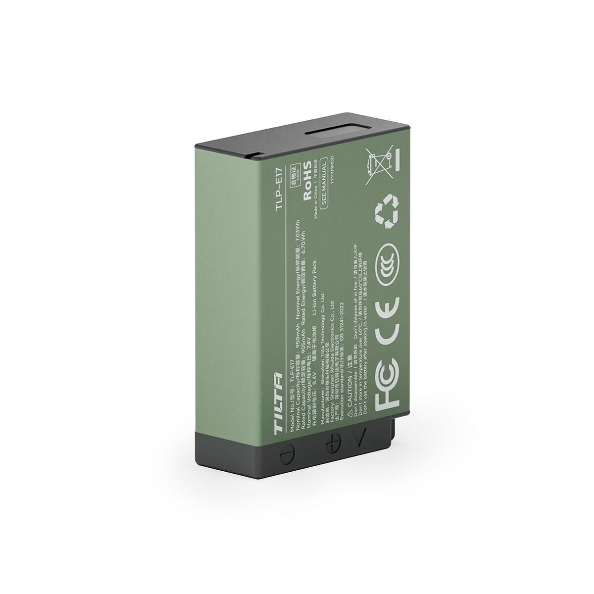 TLP-E17 TILTA  
7.03Wh Energy Nominal 950mAh TLP-E17 NES Model Nominal  
ROHS China THE FAMS 6.70Wh Pack Battery Rated Li-ion 905mAh BAV Rated Nominal  
MANUAL AHAPHHYYY SEE Ltd. Ltd Co. Co., 31241-2022 Technology DX Electronics BD Shenzhen minuthi Shenzhen standan Manufa Factory Execution  
The water SAMANA WIL Don't Surgess after battery CAUTION disassemble store.in aut TESD A Don't Own't Don't /  
(DD) CE FC