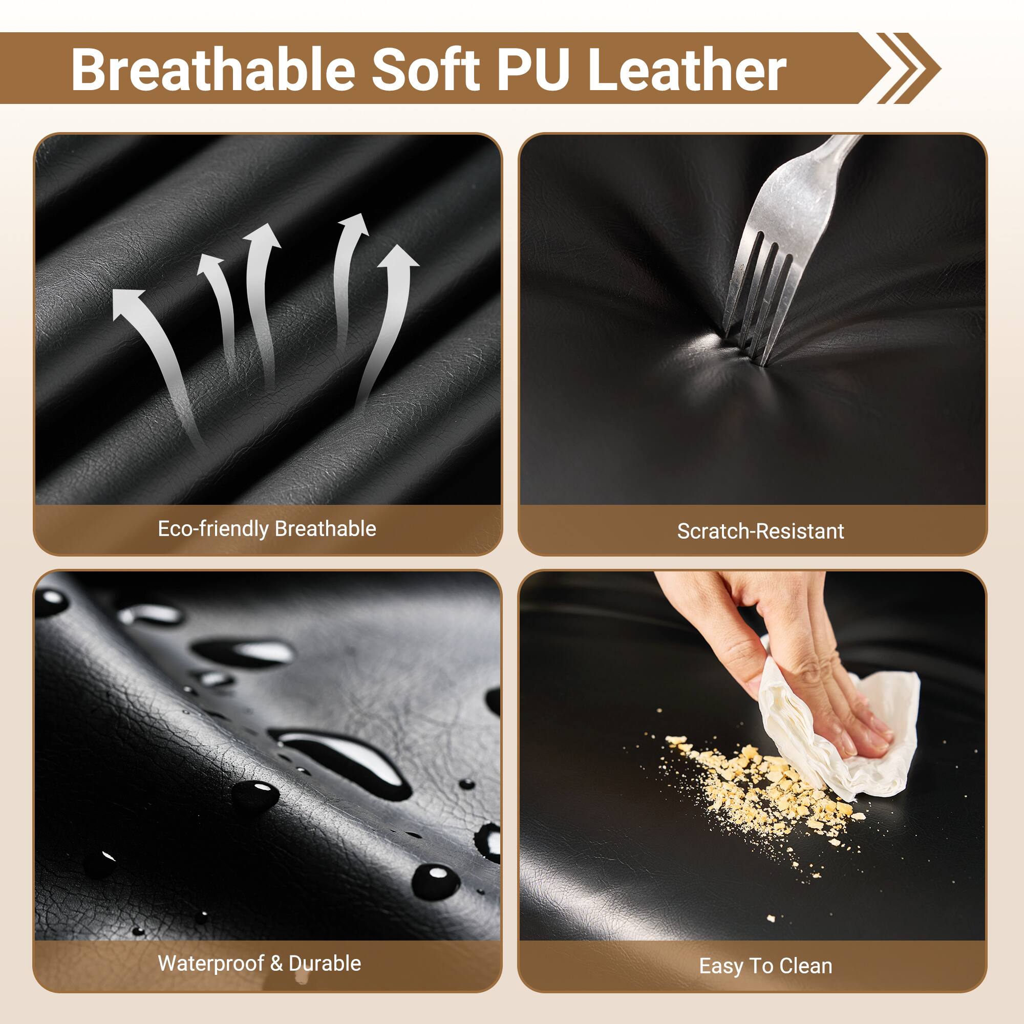 Breathable Soft PU Leather

- Eco-friendly Breathable
- Scratch-Resistant
- Waterproof & Durable
- Easy To Clean