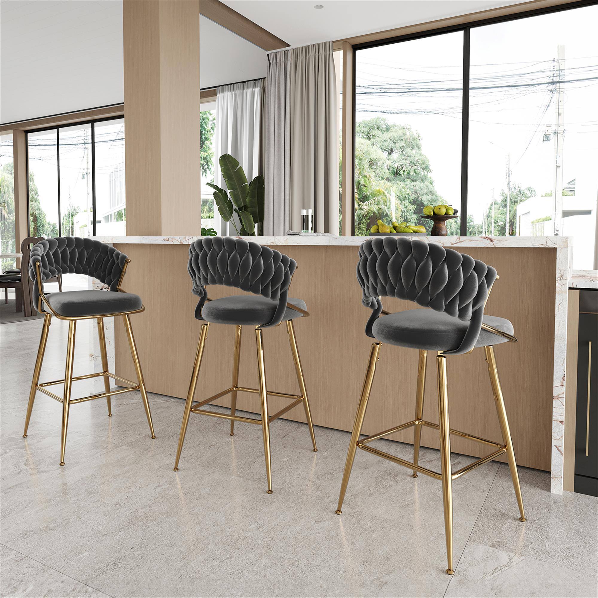 Alt View 5. Boyel Living - Modern Velvet Counter Stool with Gold Accents Ergonomic Design & Plush Seat for Kitchen Island & Bar - Black.