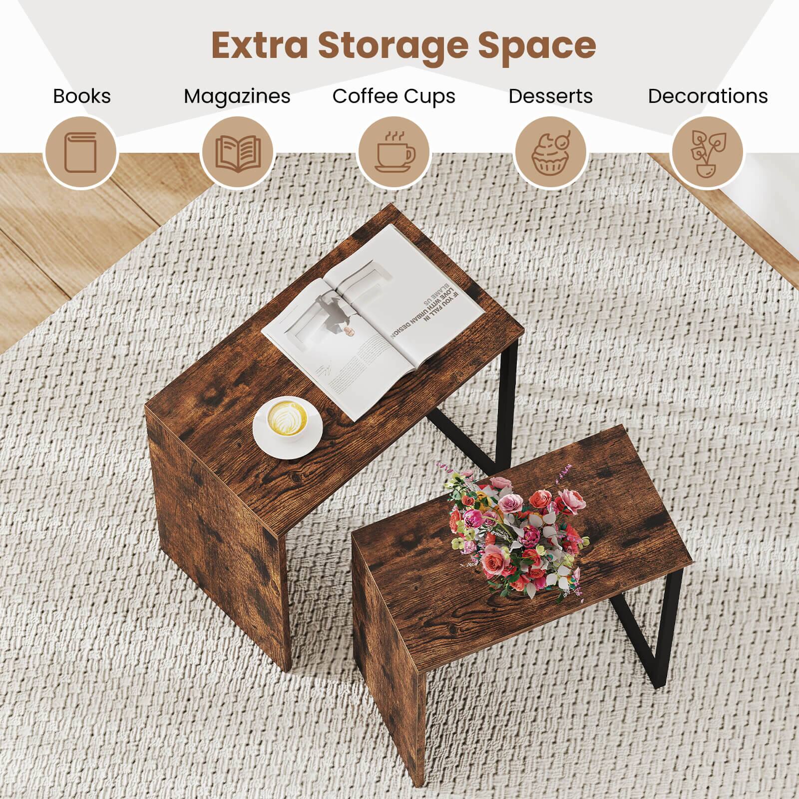 Books, Extra Storage Space, Magazines, Coffee Cups, Desserts, Decorations.