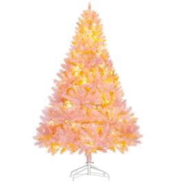 BreeBe - 6 ft Tall Prelit Christmas Tree Douglas Fir Artificial Christmas Tree with Realistic Branches - Pink