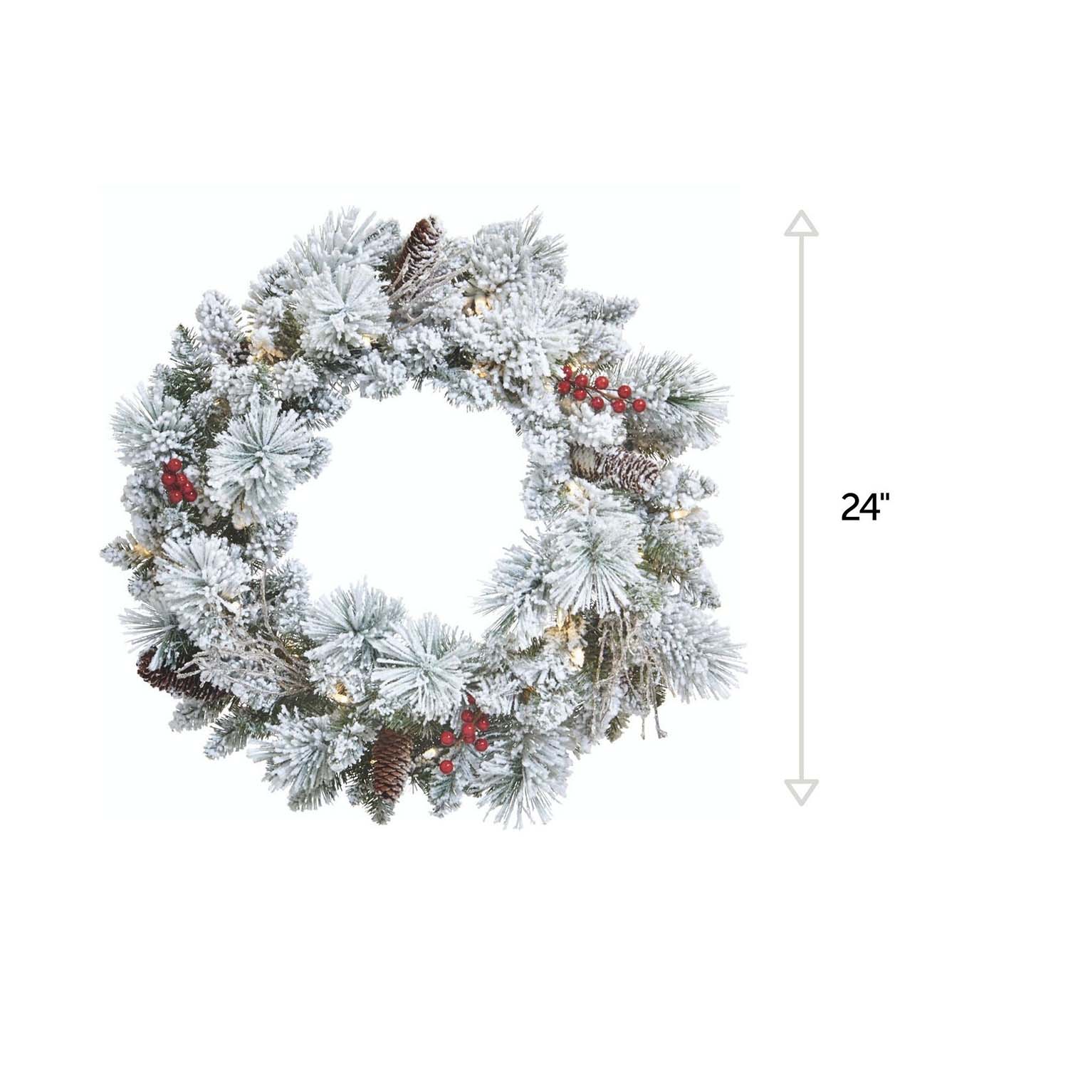 Alt View 3. NOMA - NOMA 24" Pre-Lit LED Flocked Berry Christmas Wreath with 35 Warm White Lights - Berry Flocked.