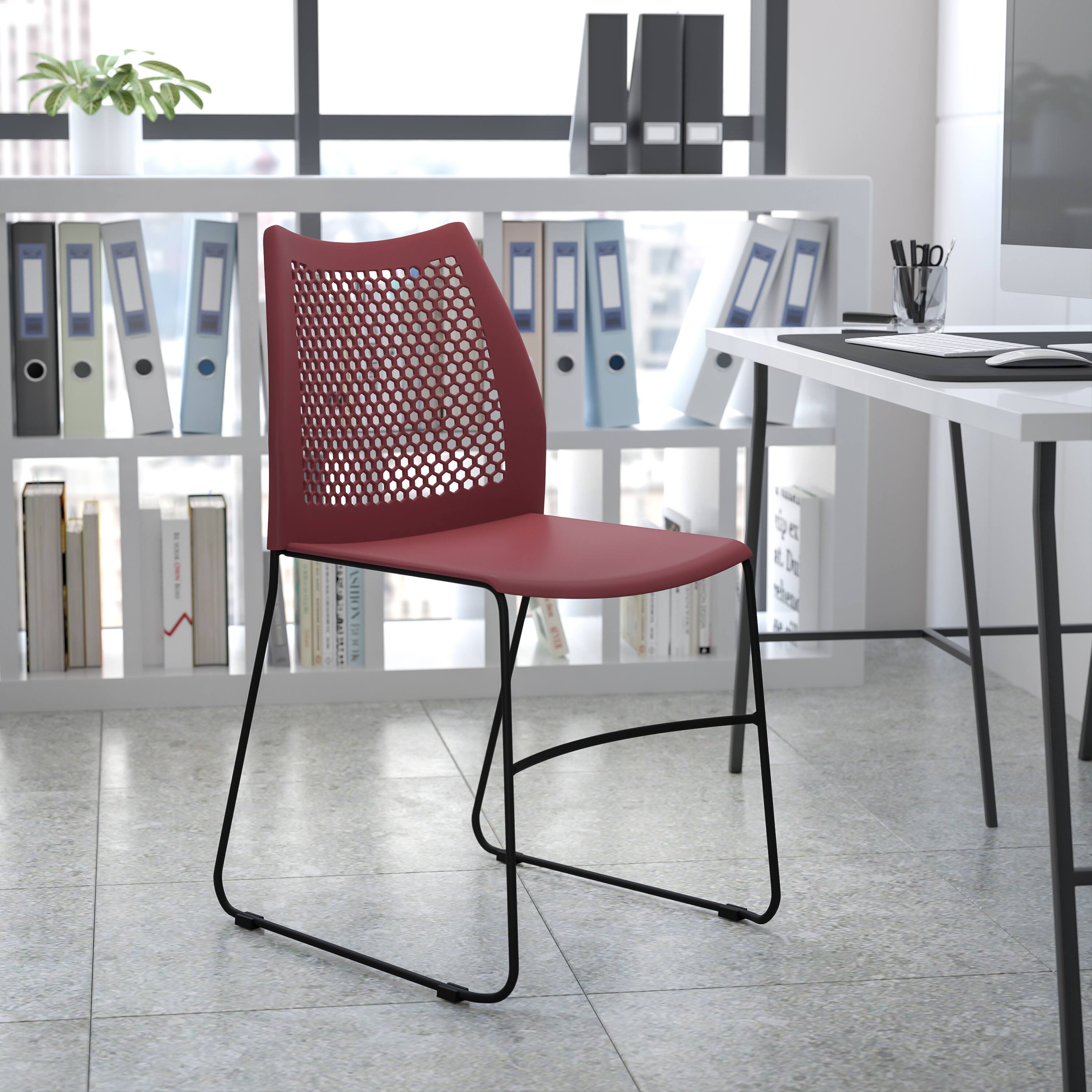 Alt View 1. Emma + Oliver - Home and Office Sled Base Stack Chair with Air-Vent Back - Guest Chair - Burgundy.