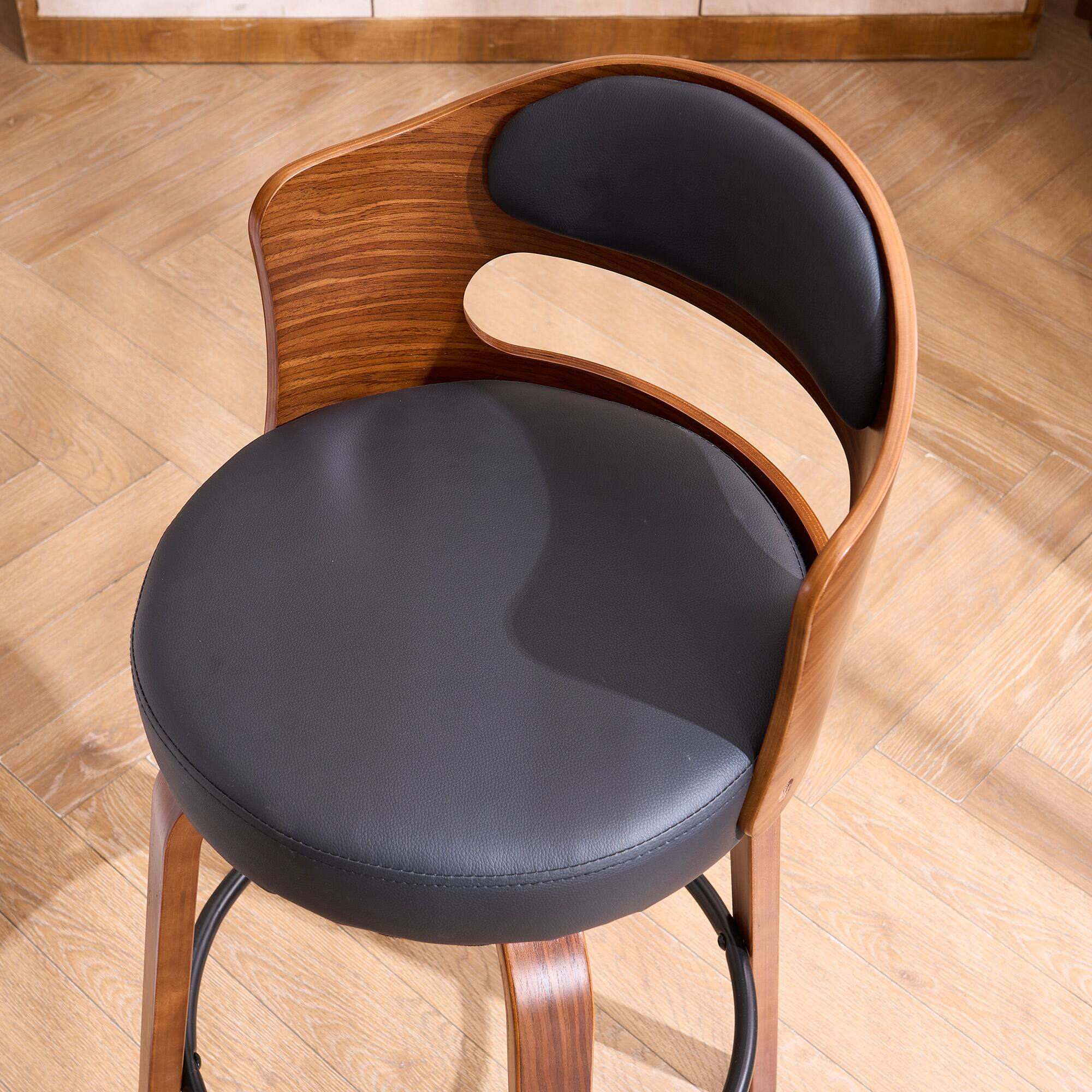 Left. FERPIT - FERPIT Faux Leather Swivel Counter Bar Stools with Wood Legs Set of 2, Black, 26" - Black.