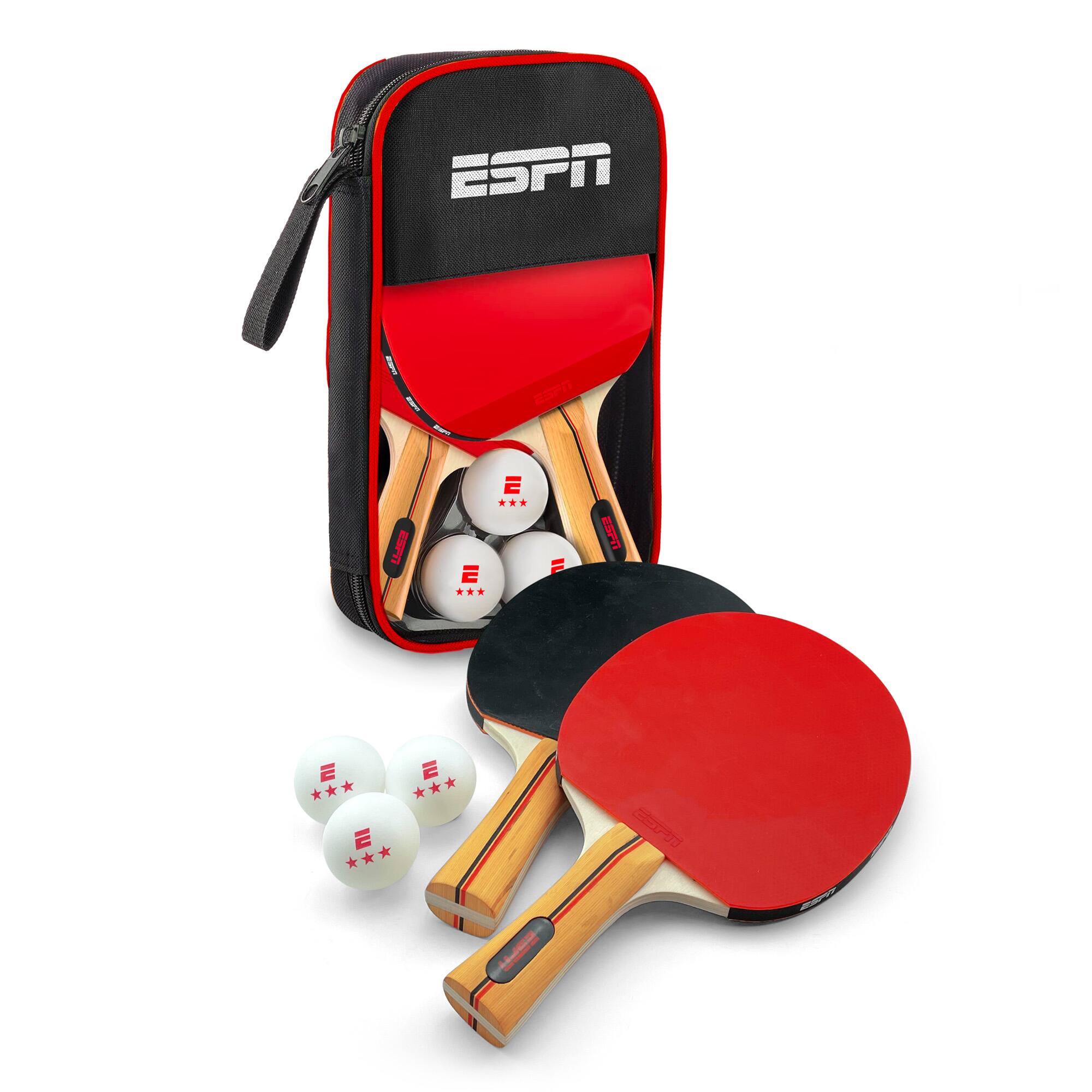 ESPN - Ping Pong Paddles (Set of 2) and 3 Star Ping Pong Balls (Set of 3) with Travel Case (ES-PP215) - Black