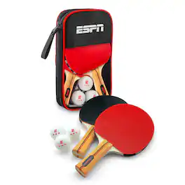 ESPN - Ping Pong Paddles (Set of 2) and 3 Star Ping Pong Balls (Set of 3) with Travel Case (ES-PP215) - Black
