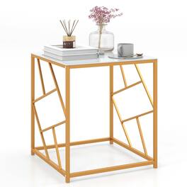 Costway - 1PC 19.5" Side Table Square Bedside Sofa Accent Coffee Table with Tempered Glass Top - White