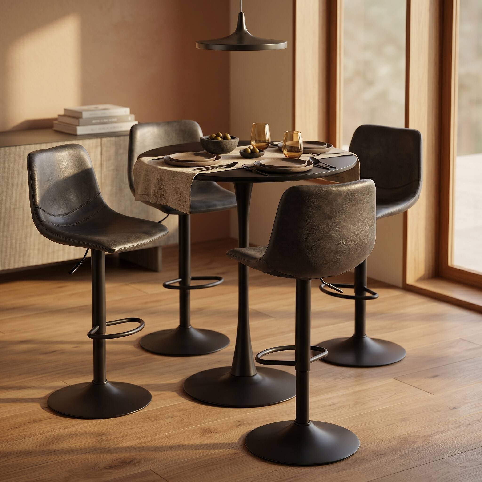 Alt View 1. LeisureMod - Bristol 31" Round Dining Table with Sintered Stone Top and Black Metal Base, Modern Kitchen Bistro Accent Table - Black.