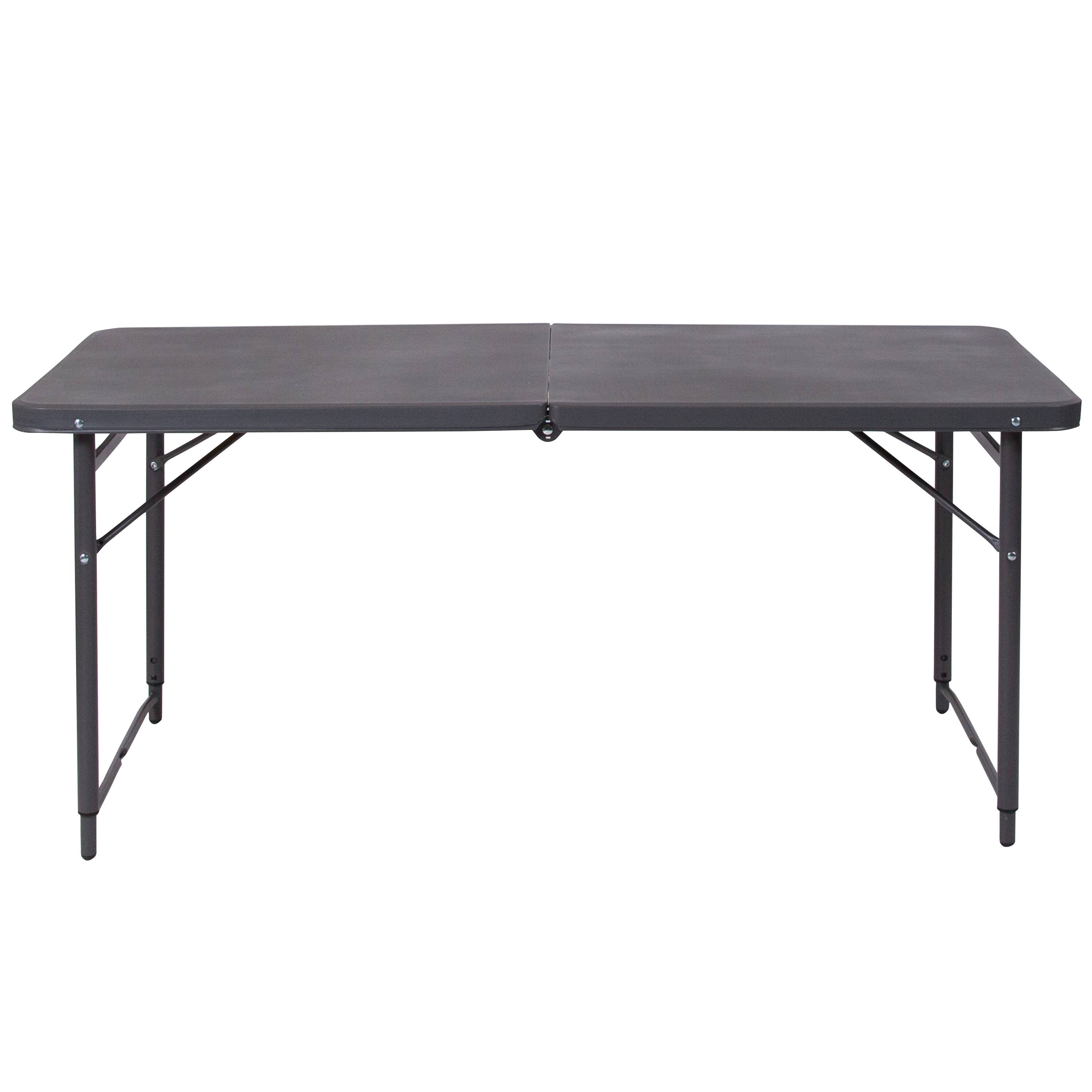 Alt View 4. Emma + Oliver - 4-Foot Height Adjustable Bi-Fold Dark Gray Plastic Folding Table with Handle - Dark Gray.