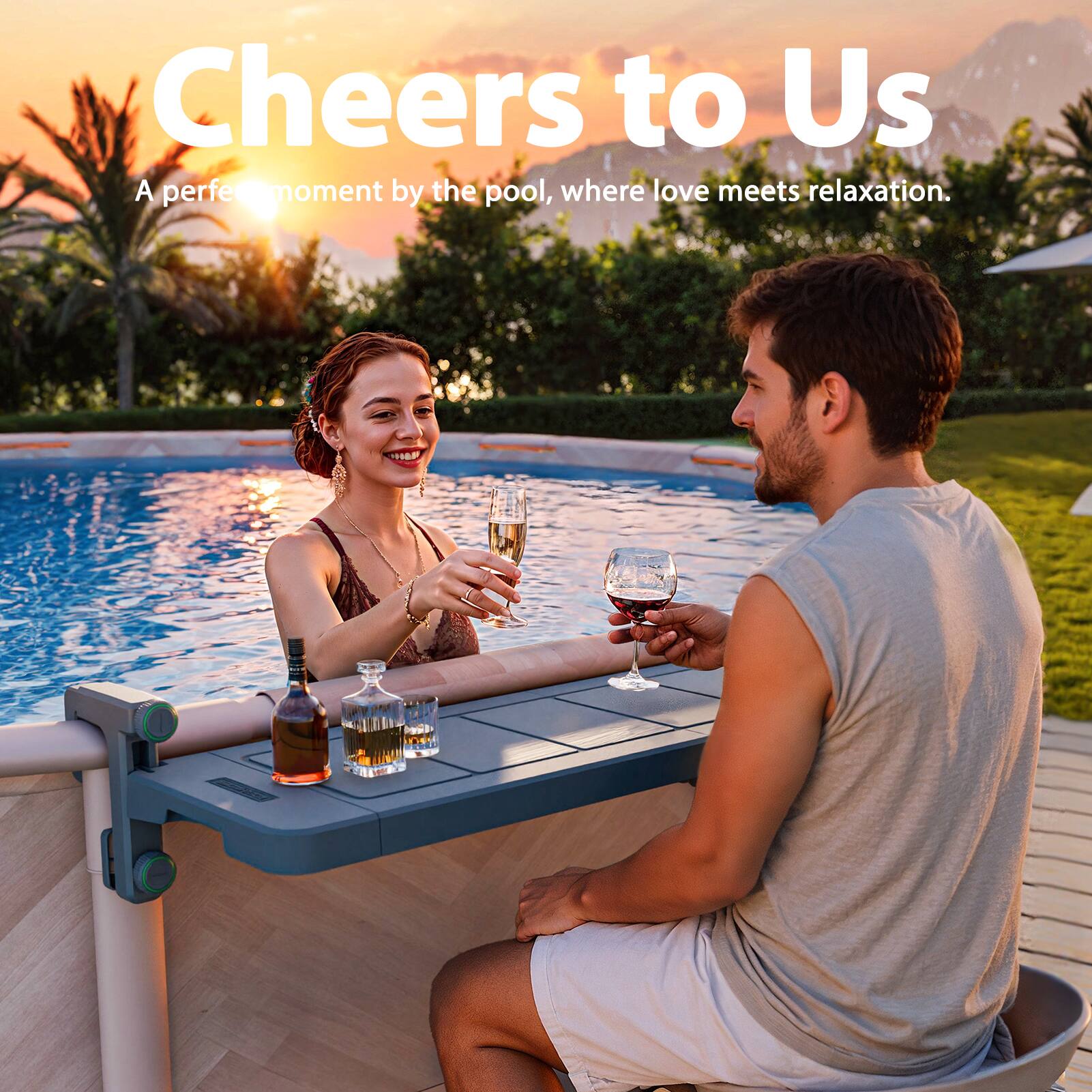 Cheers to Us  
A perfect moment by the pool, where love meets relaxation.
