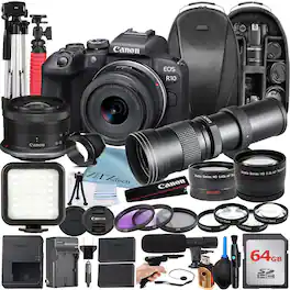 Canon - EOS R10 Mirrorless Camera with 18-45 Lens + 64GB Card + Backpack + ZeeTech Bundle (International Version) - Black