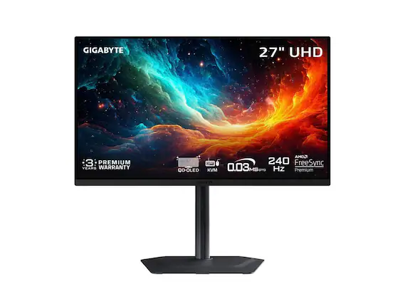 GIGABYTE 27" UHD
3 * PREMIUM YEARS WARRANTY
QD-OLED
KVM
0.03 MS GTG
240 Hz
AMD FreeSync Premium