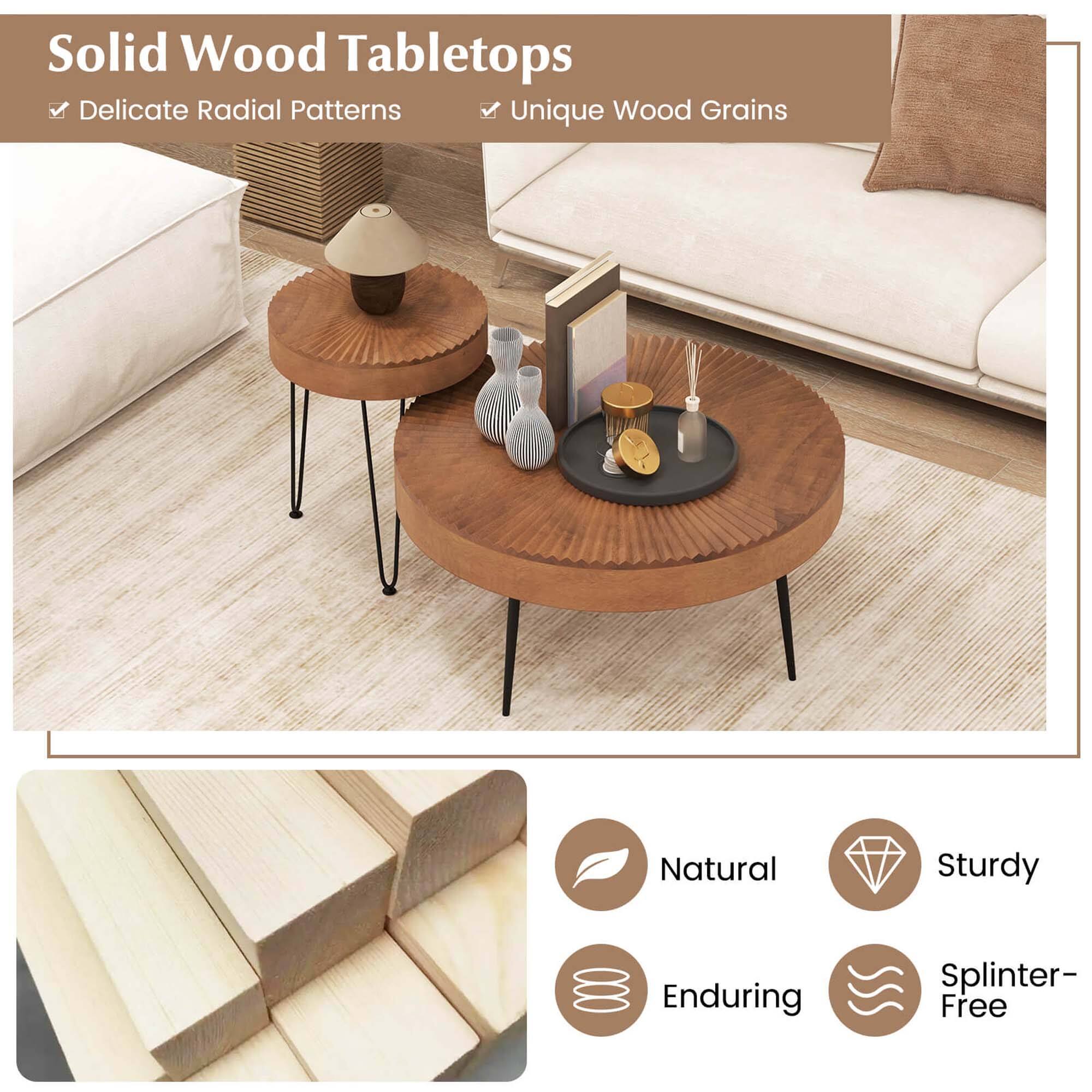 Solid Wood Tabletops: Delicate Radial Patterns, Unique Wood Grains, Natural, Sturdy, Enduring, Splinter-Free